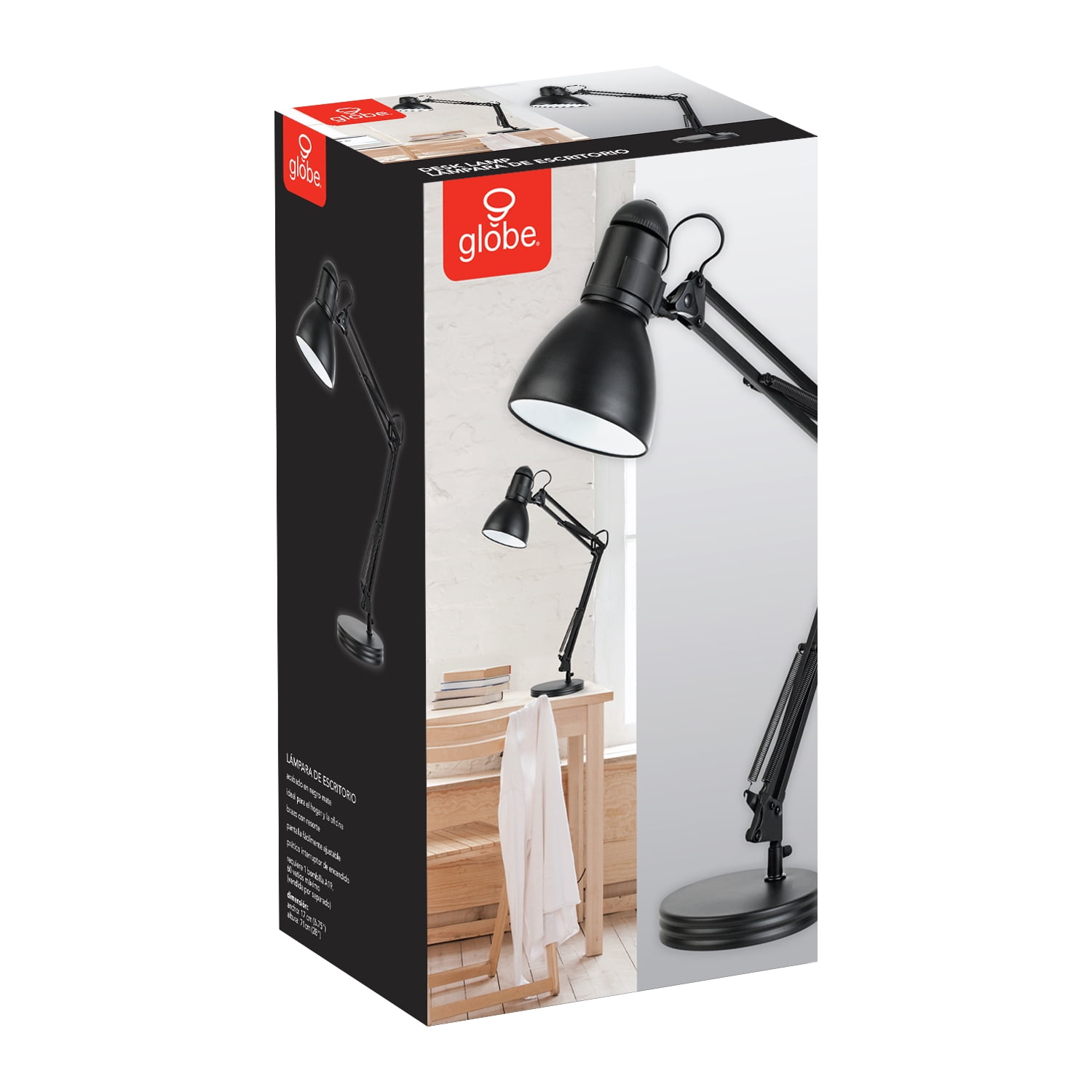 Globe Electric Architect Swing Arm Desk Lamp, Adjustable Heavy Base Task Light (Black, 28 in) zyezs