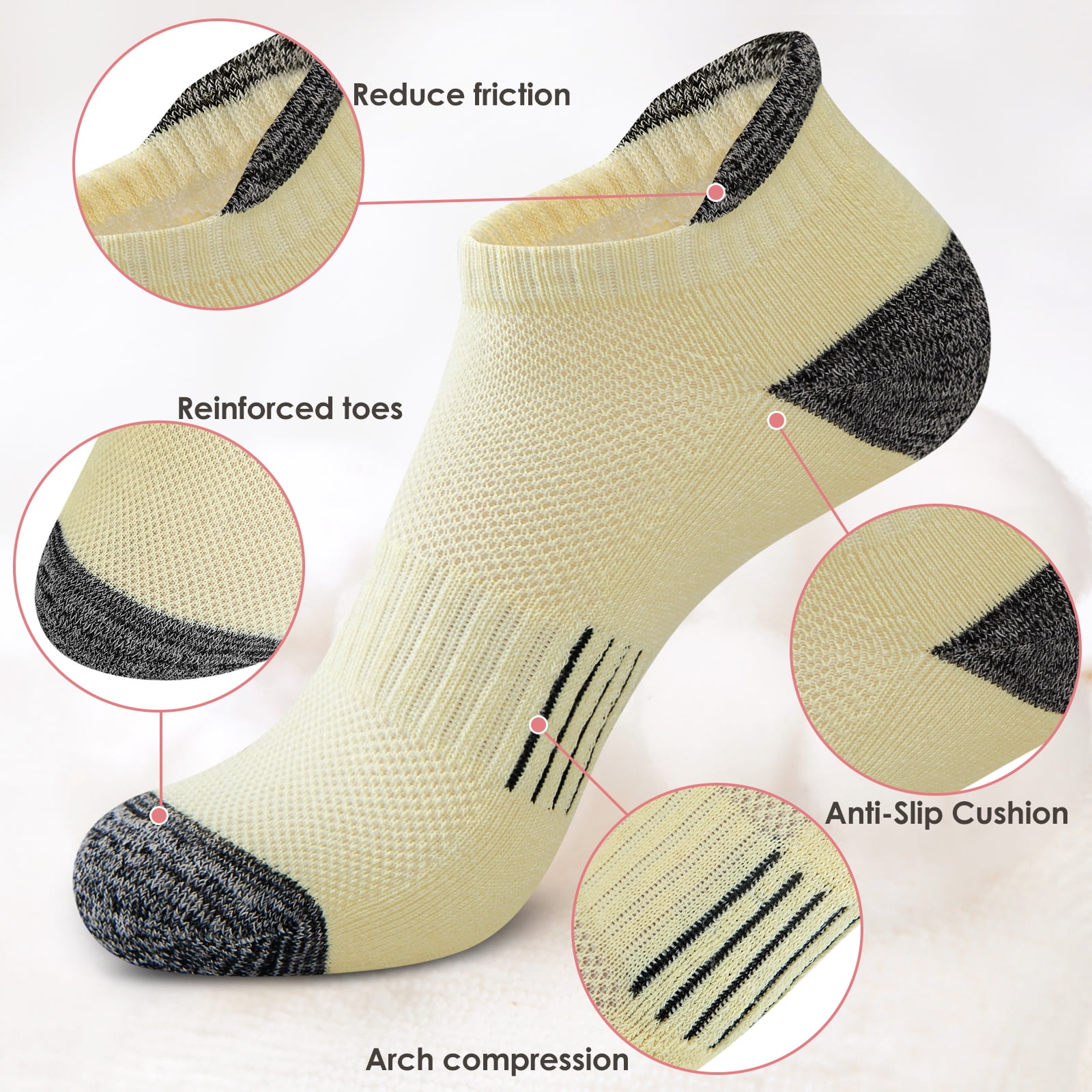 Loritta Womens Ankle Socks, Cushioned Low Cut Athletic No Show Socks (Multi-Color, 6 Pairs) bhhvv
