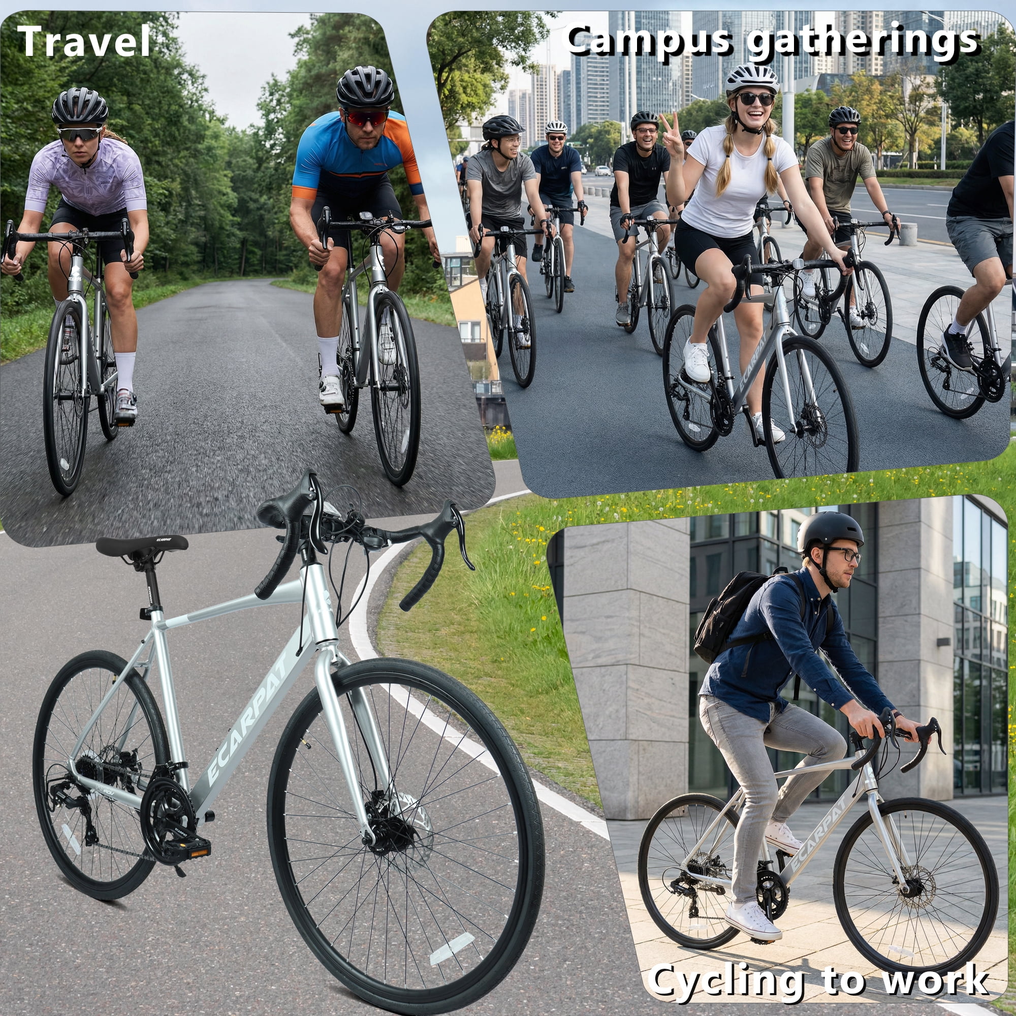 Harmie 700C Road Bike with Lightweight Aluminum Frame, 16-Speed Drivetrain and Disc Brakes (Silver, 20 in Frame) cyzhx