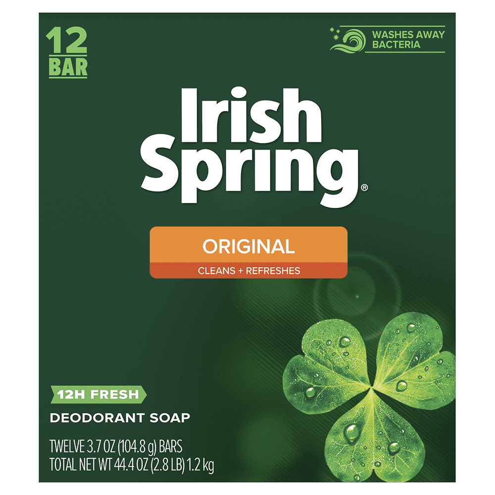 Irish Spring Original Deodorant Bar Soap, Invigorating Scent, All Skin Types (Green, 12 Pack of 3.7 oz Bars) rfz7c