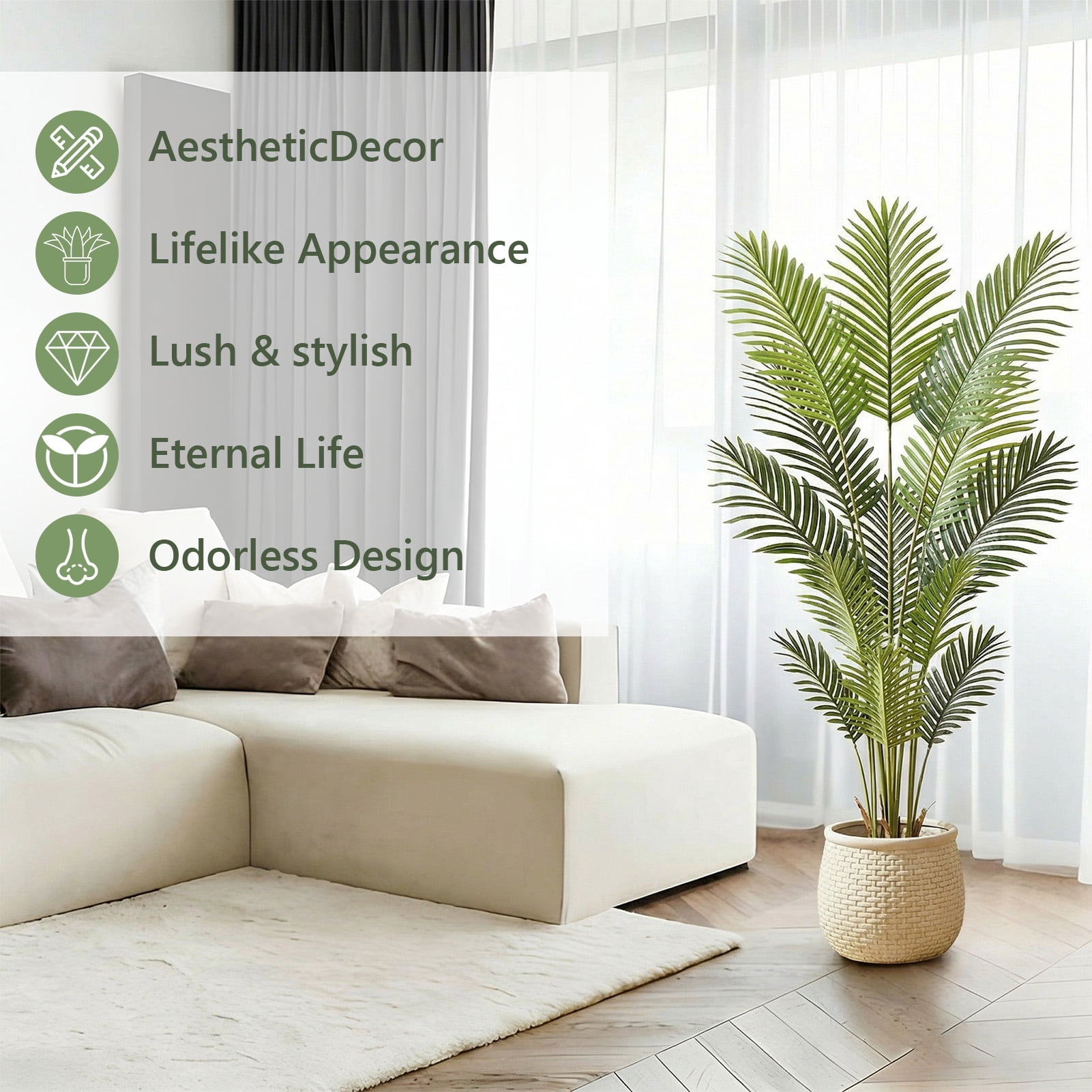 Tebru Artificial Palm Tree, Realistic Tropical Faux Plant for Home and Office Decor (Green, 6 ft) etczs