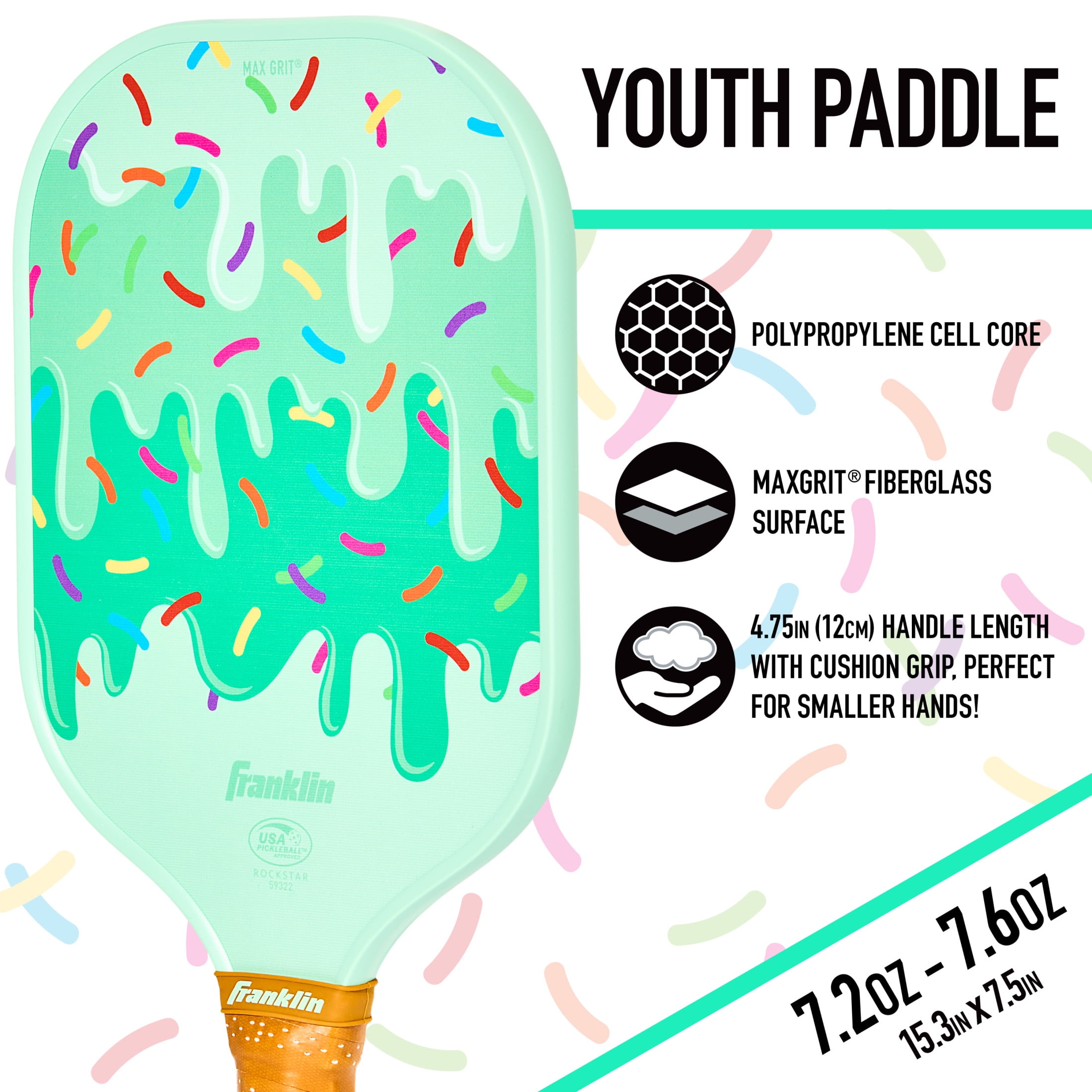 Franklin Sports Youth Pickleball Paddle (White, 15.3 x 7.5 in) 6i0kq