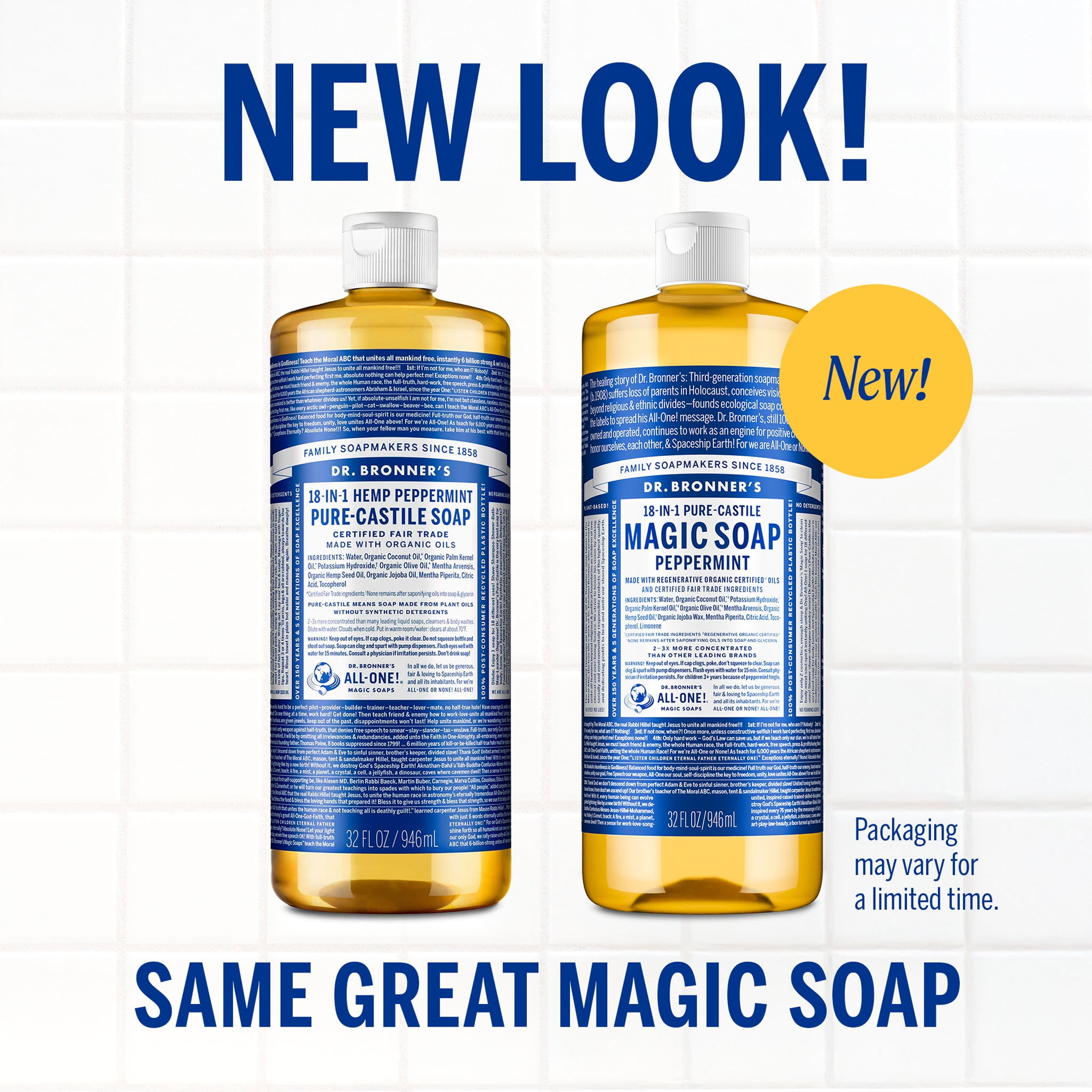 Dr. Bronner's Pure-Castile Liquid Soap, Peppermint Scent, Organic Face and Body Wash (32 oz) afdtg