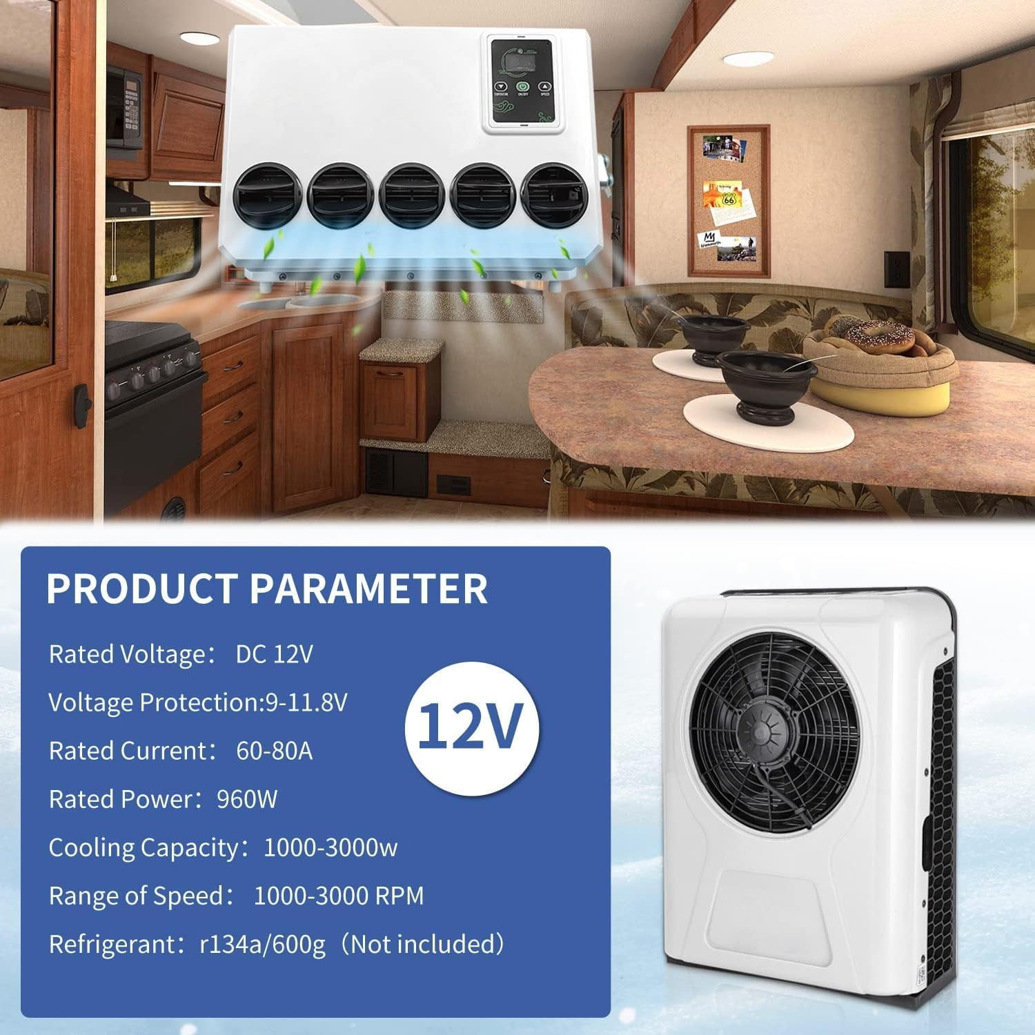 Aspligo 12V DC Electric Split Air Conditioner for RV Truck Camper Van (10500 BTU) 9zxez