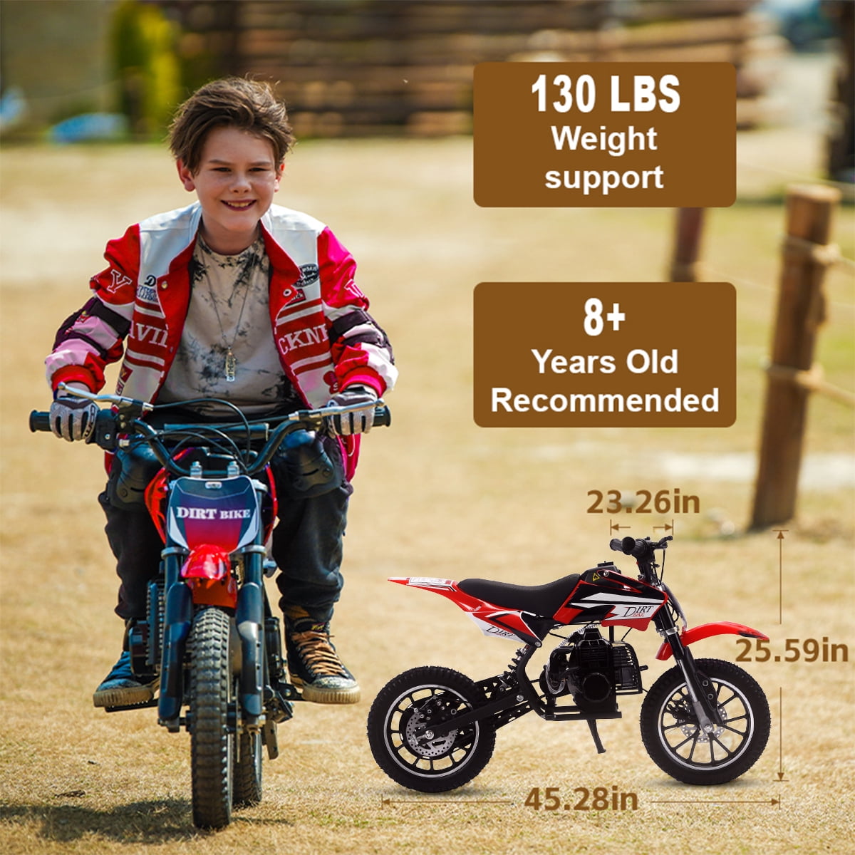 SAY YEAH 50cc Gas Powered Off-Road Dirt Bike for Kids, Automatic Transmission, Durable Steel Frame (Red, 46 in x 46 in x 14 in) iuk8x