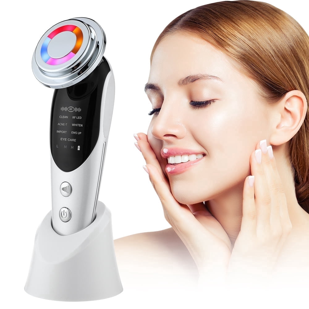 Mofajang 7-in-1 Facial Massager Device, LED Light Therapy Skin Tightening Tool, Electric Face Lifting & Rejuvenation (White, 1 Count) m6ddm