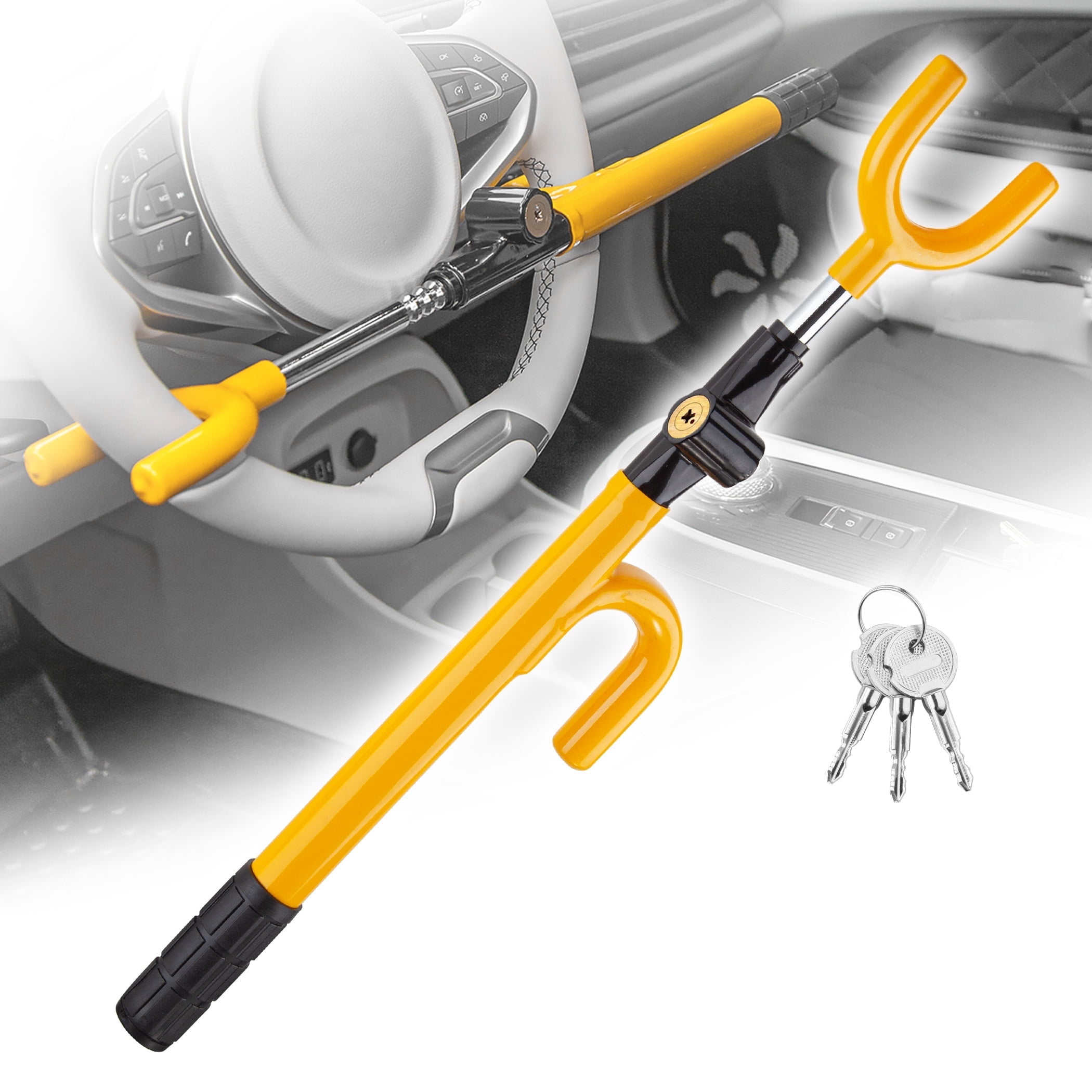 CARTMAN Vehicle Steering Wheel Lock, Heavy-Duty Anti-Theft Security Device (Black, 7 in to 15.7 in) py67s
