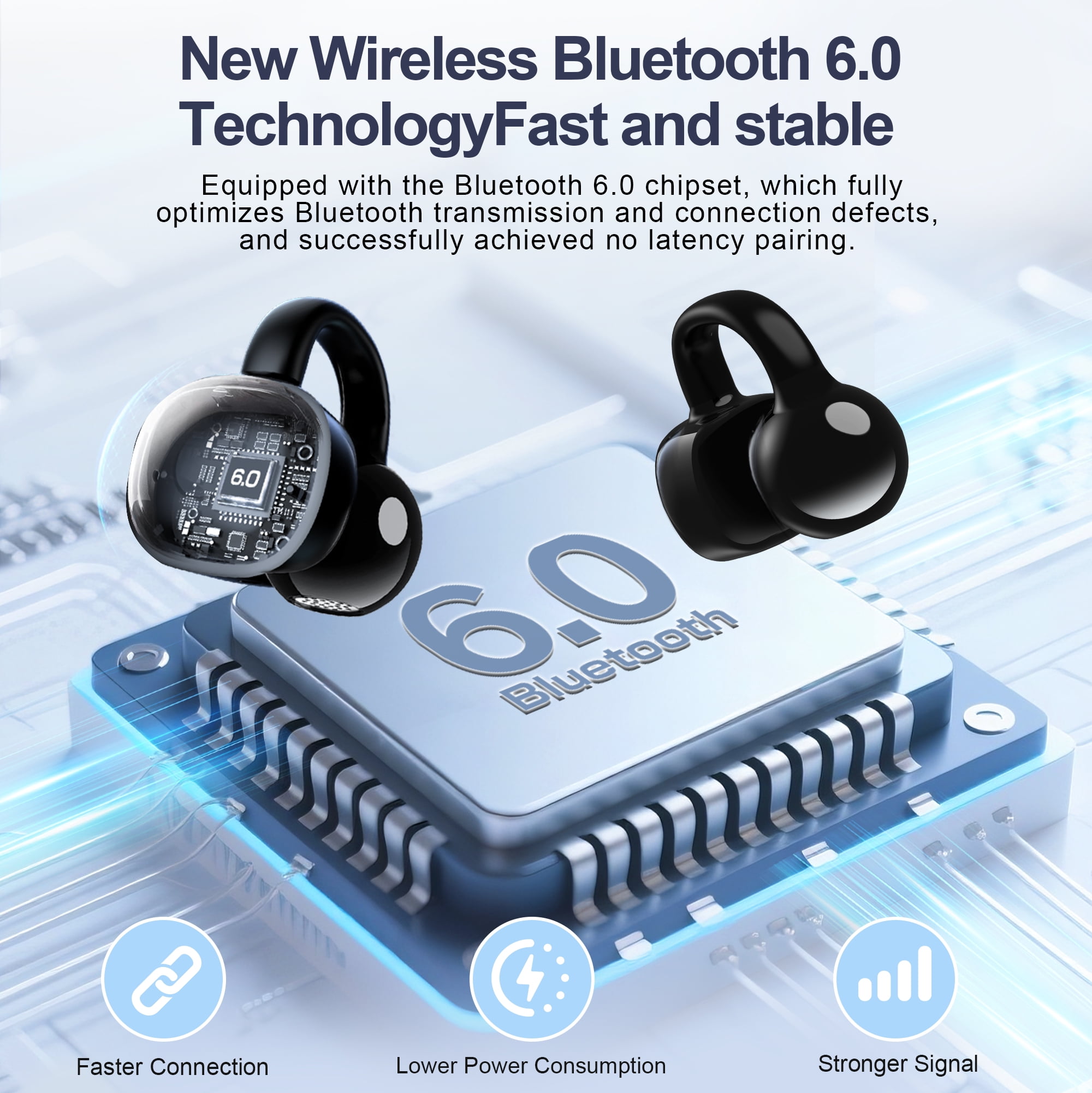 Breezio Open-Ear Wireless Earbuds with Smart Touchscreen Charging Case (Black) kp5sy