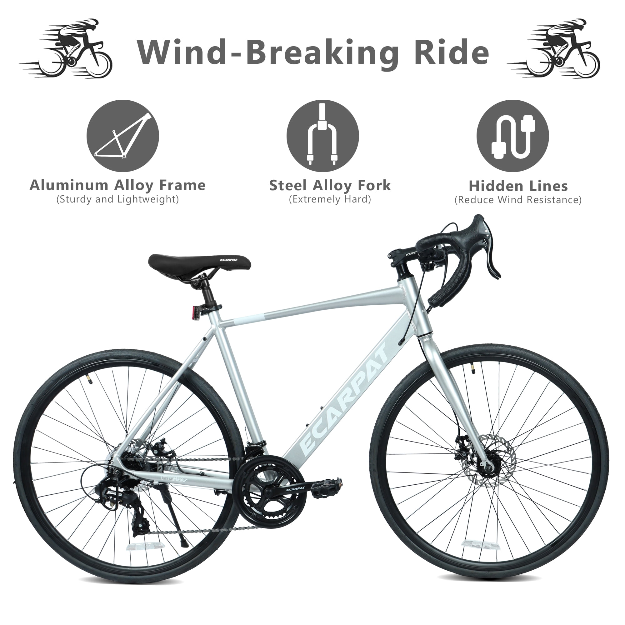 Harmie 700C Road Bike with Lightweight Aluminum Frame, 16-Speed Drivetrain and Disc Brakes (Silver, 20 in Frame) cyzhx