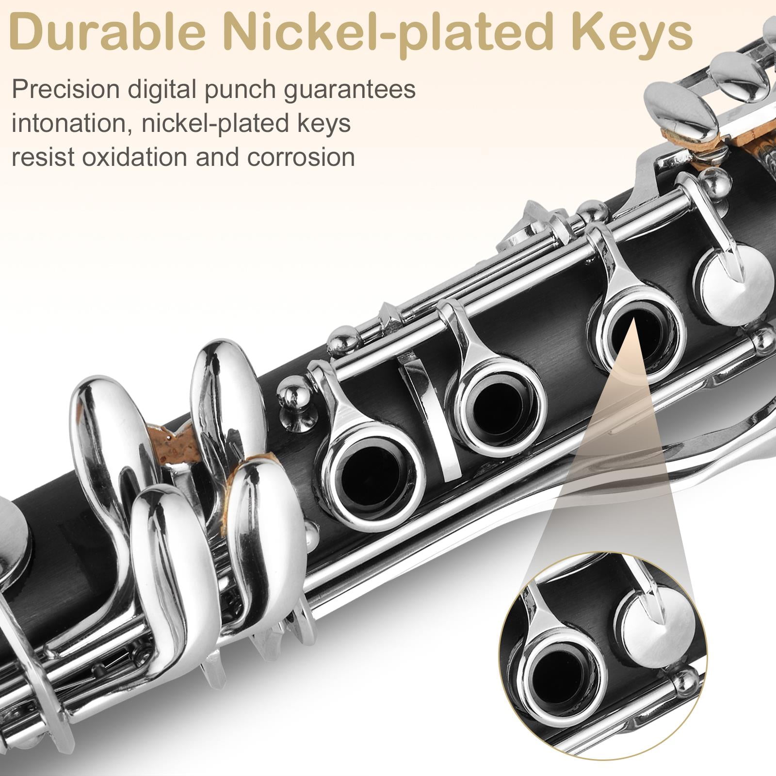 Ktaxon Bb Clarinet Student Woodwind Instrument with Nickel-Plated Keys (Black, 1 Piece) docdm