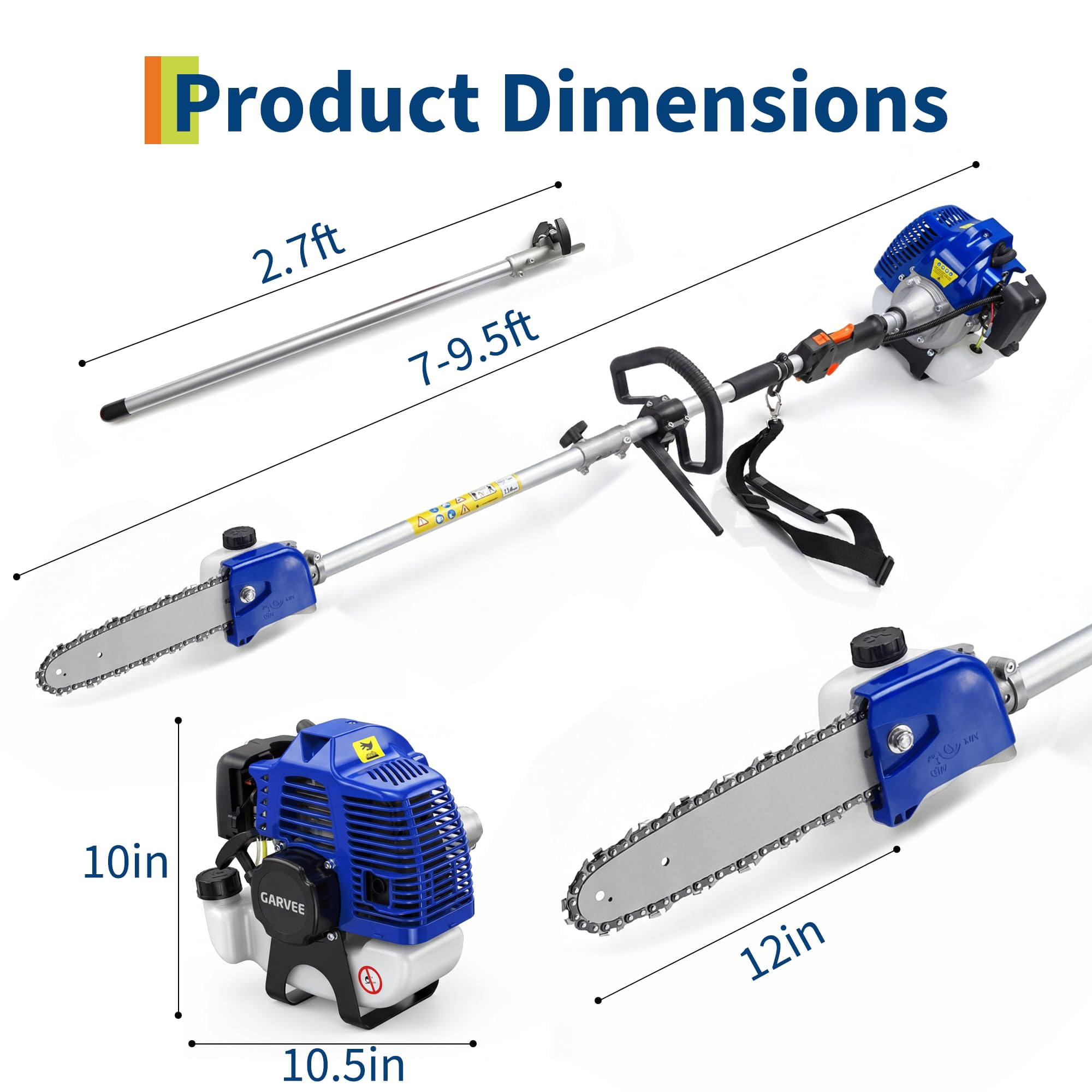 GOGRANT 43CC Gas Powered Pole Saw, 2-Stroke Engine with 12-in Bar, Anti-Vibration Handle for Tree Trimming and Branch Removal (12-in) jcklh
