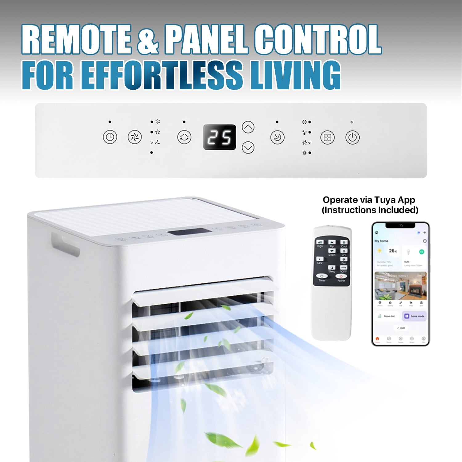 Sunmthink 10000 BTU Smart Portable Air Conditioner, 4-in-1 Cooling Dehumidifier Fan Unit with Remote & App Control (White, 400 sq. ft.) t1lah