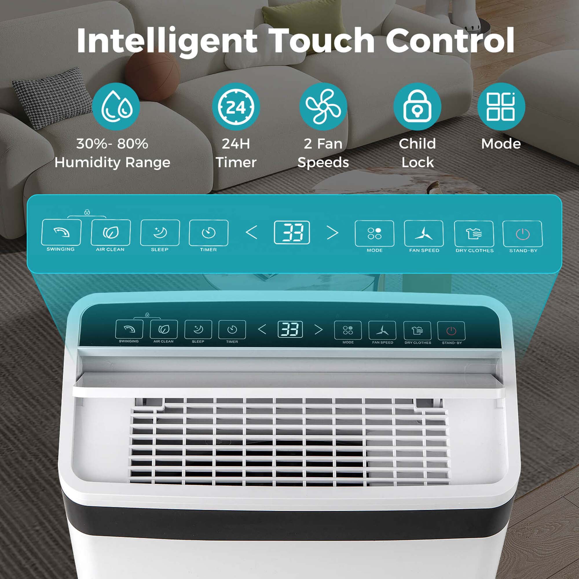 Costway Dehumidifier for Home and Basement with 4 Modes and 3-Color Humidity Indicator (White, 19-Pint DOE) lu7yz
