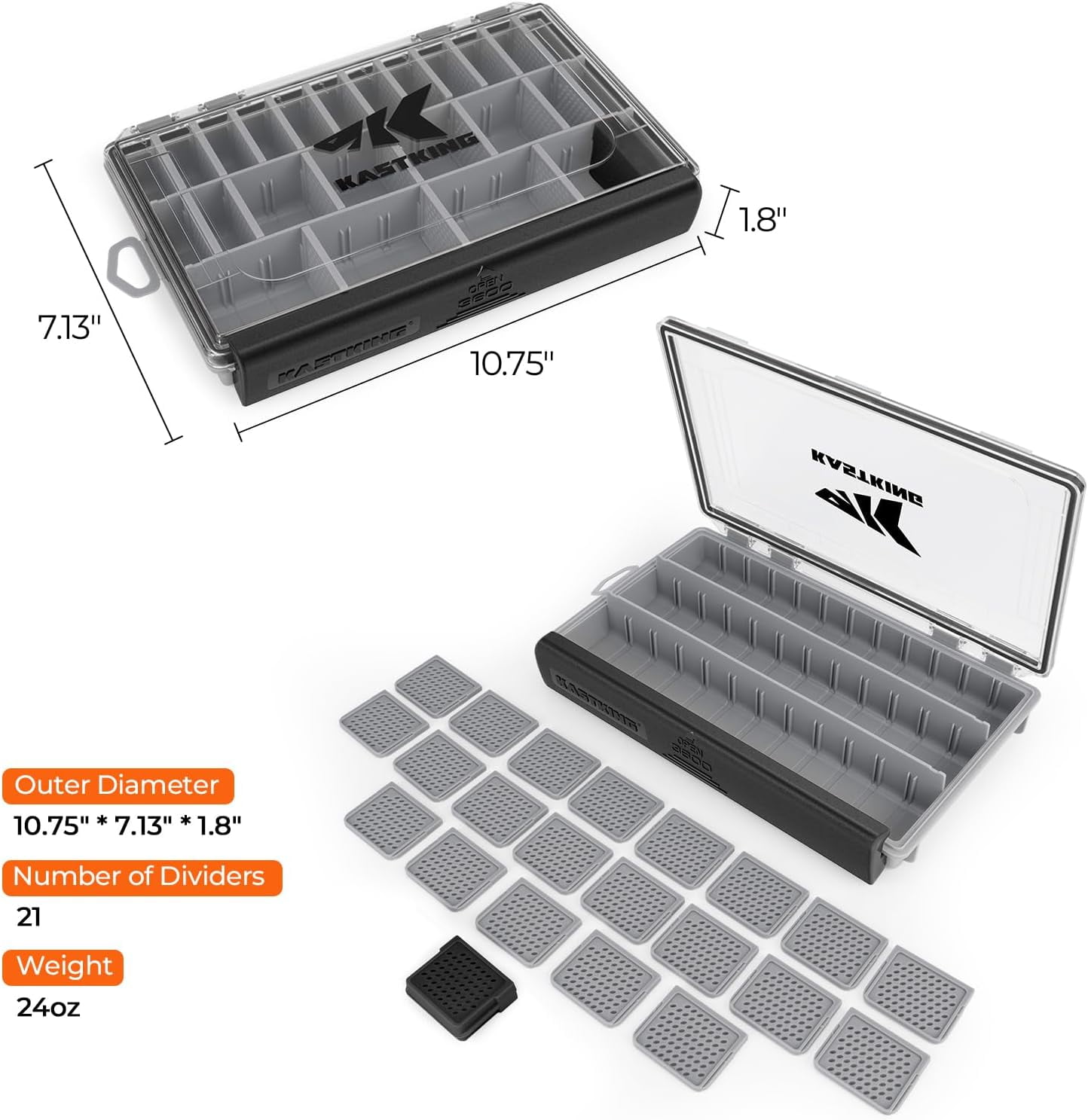 KastKing HyperSeal Waterproof Tackle Box (Black, 3700 Size) co3rt