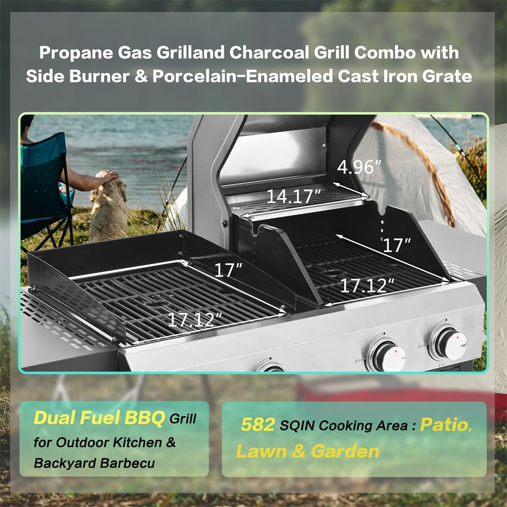 YIORTWO 4-Burner Propane Gas Grill and Griddle Combo with Pizza Oven (Black, 690 sq in) 73twn