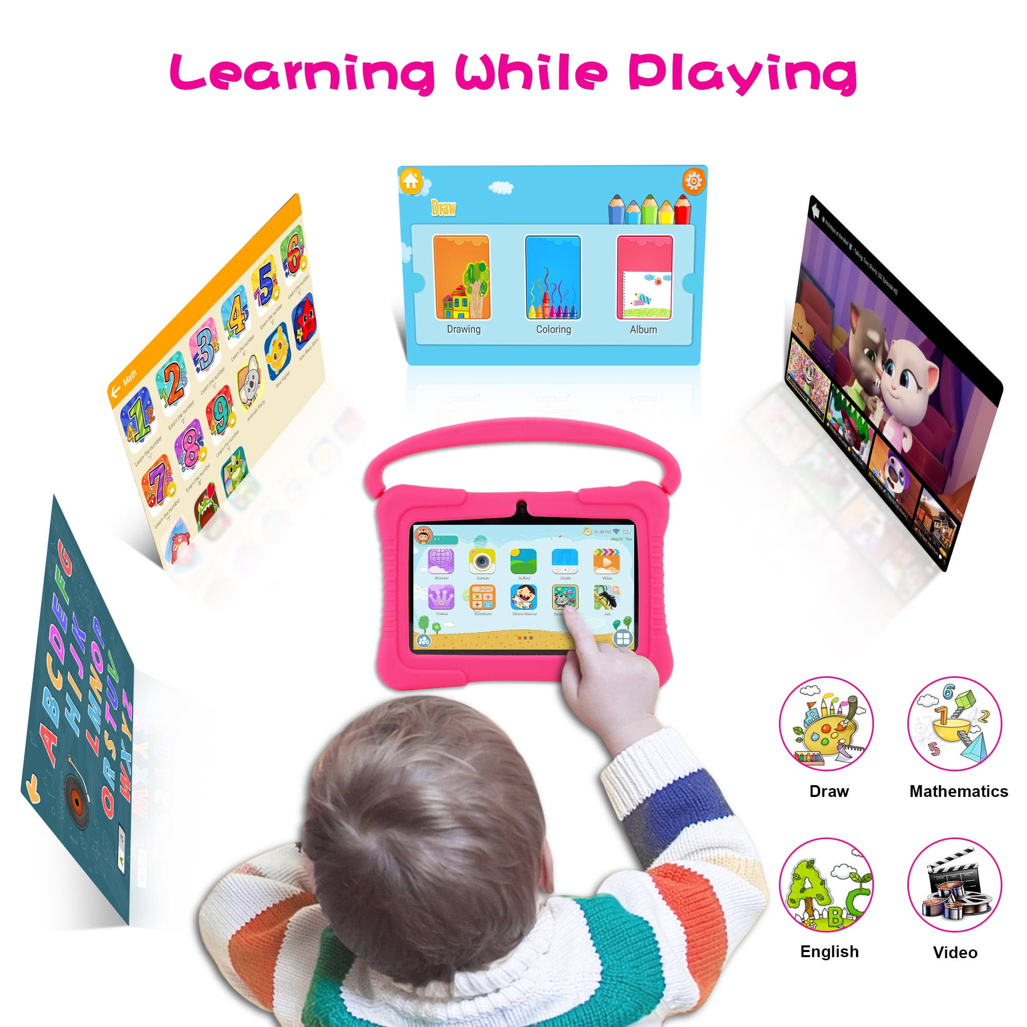 Veidoo Kids Tablet 32GB WiFi Android Learning Device with Silicone Case and Parental Controls (Pink, 7 in) 91xu6