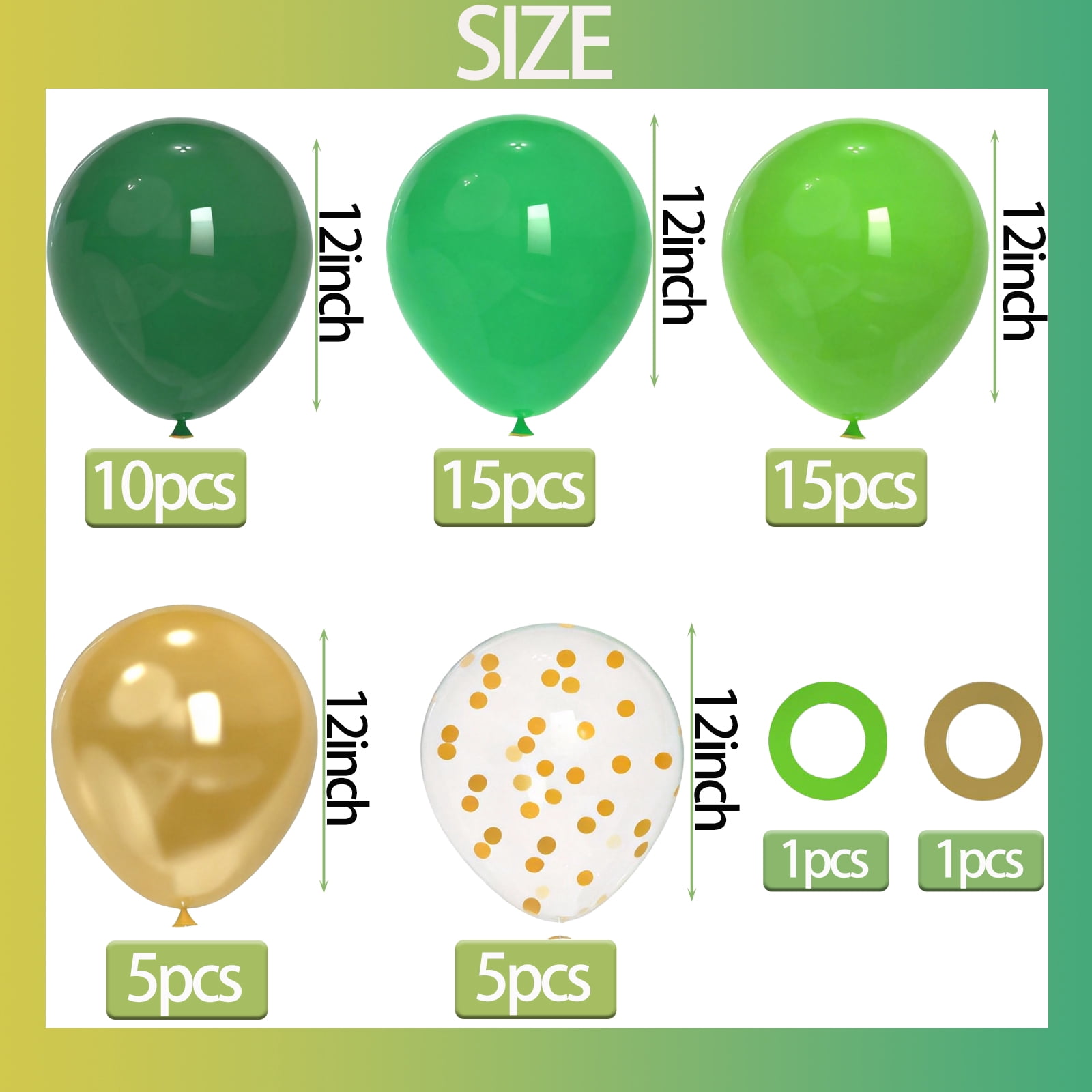 Qiameng Balloon Garland Kit for Party Decorations (Dark Green, Emerald, Gold, 50 Pack, 12 in) lwujb
