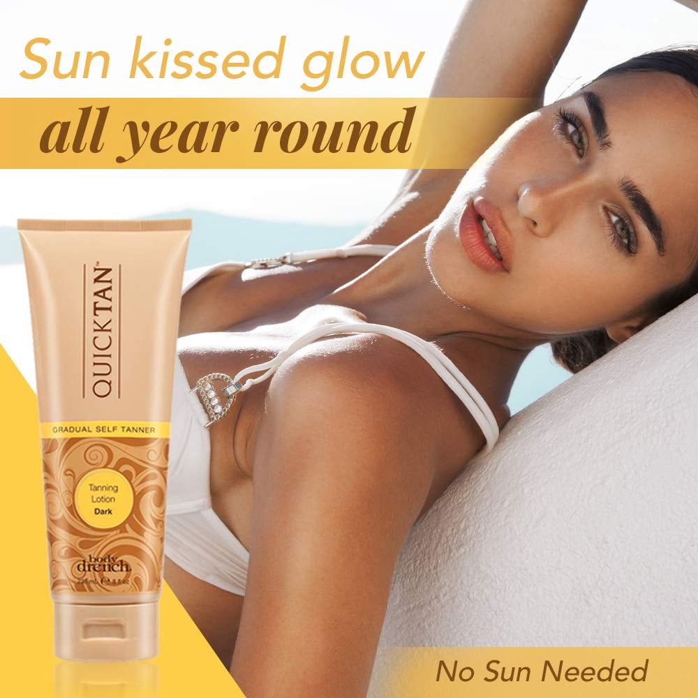 Body Drench Quick Tan Gradual Self-Tanning Lotion for Natural Sunless Glow (Dark, 8 fl oz) zaio7