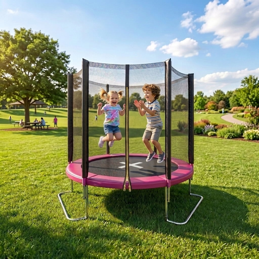 Generic Backyard Trampoline with Safety Net and Anti-Tipping L-Shaped Legs (Pink, 6 ft) 3lxcv