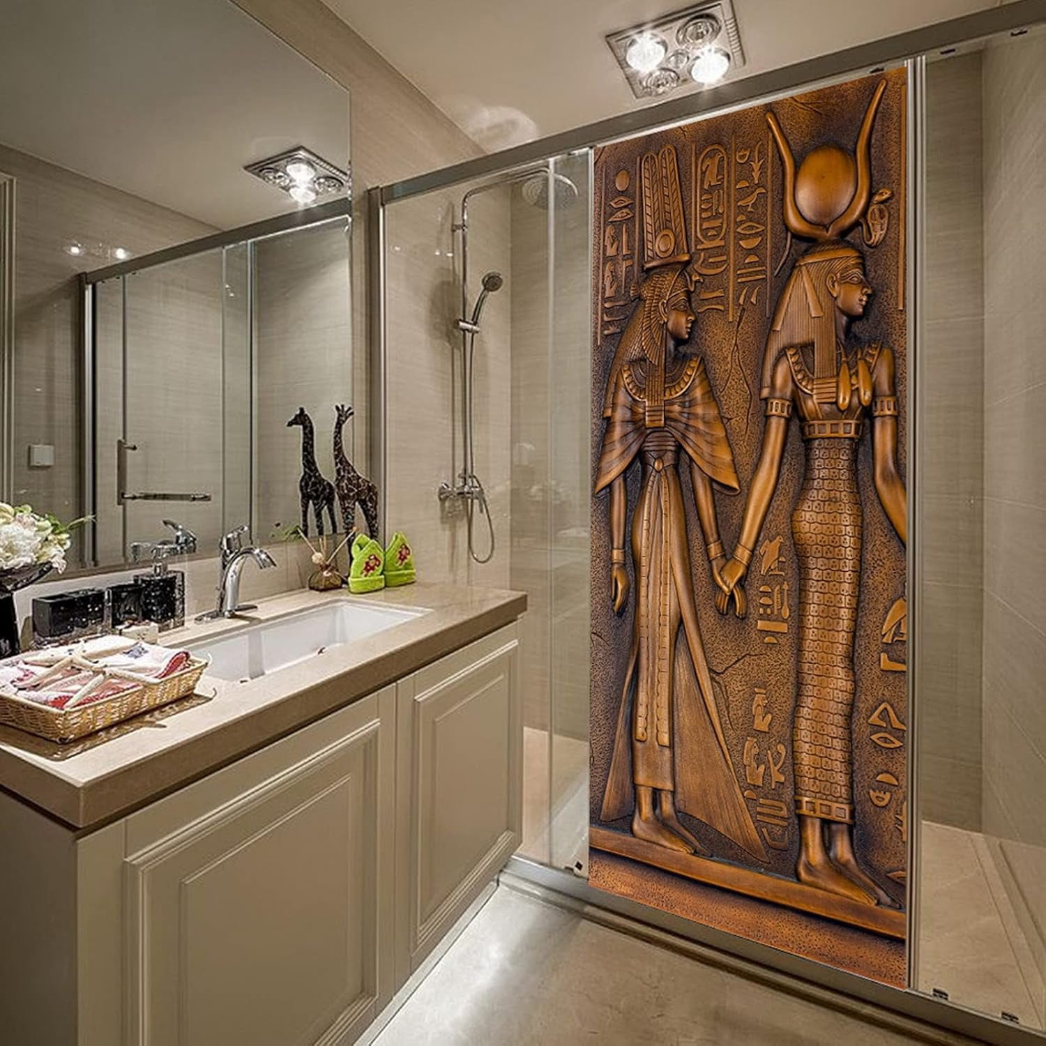 YiZeDaMS 3D Egyptian Sculpture Door Mural Wallpaper Waterproof Vinyl Home Decor Decal (Multicolor, 30.3 in x 78.7 in) jgynf