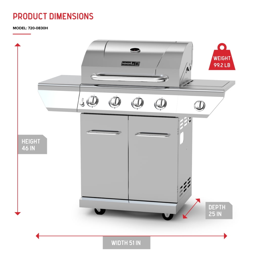 Nexgrill 4-Burner Propane Gas Grill with Side Burner, Stainless Steel Outdoor BBQ Grill (Silver, 626 sq in) 660uv
