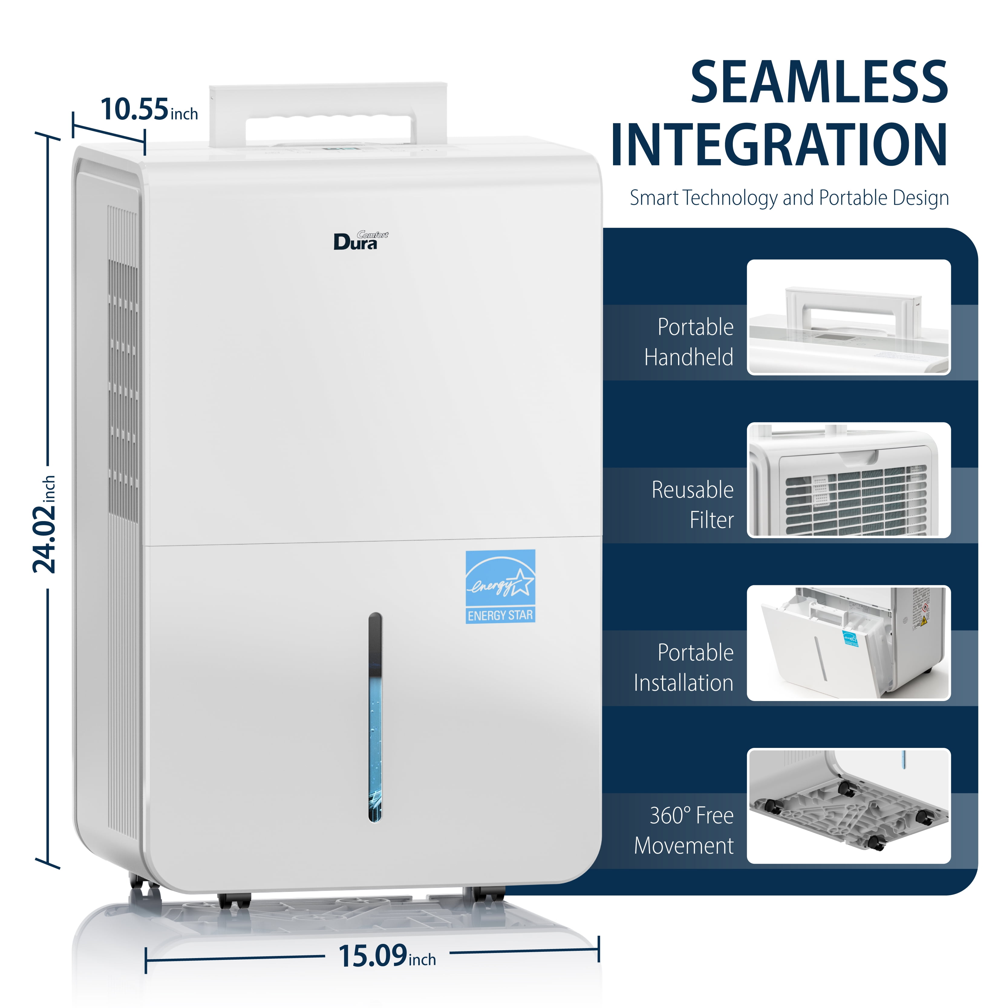 DuraComfort Dehumidifier for Basement and Home with Built-in Pump, WiFi Enabled (50 Pints, 4500 Sq. Ft.) 6xxz6