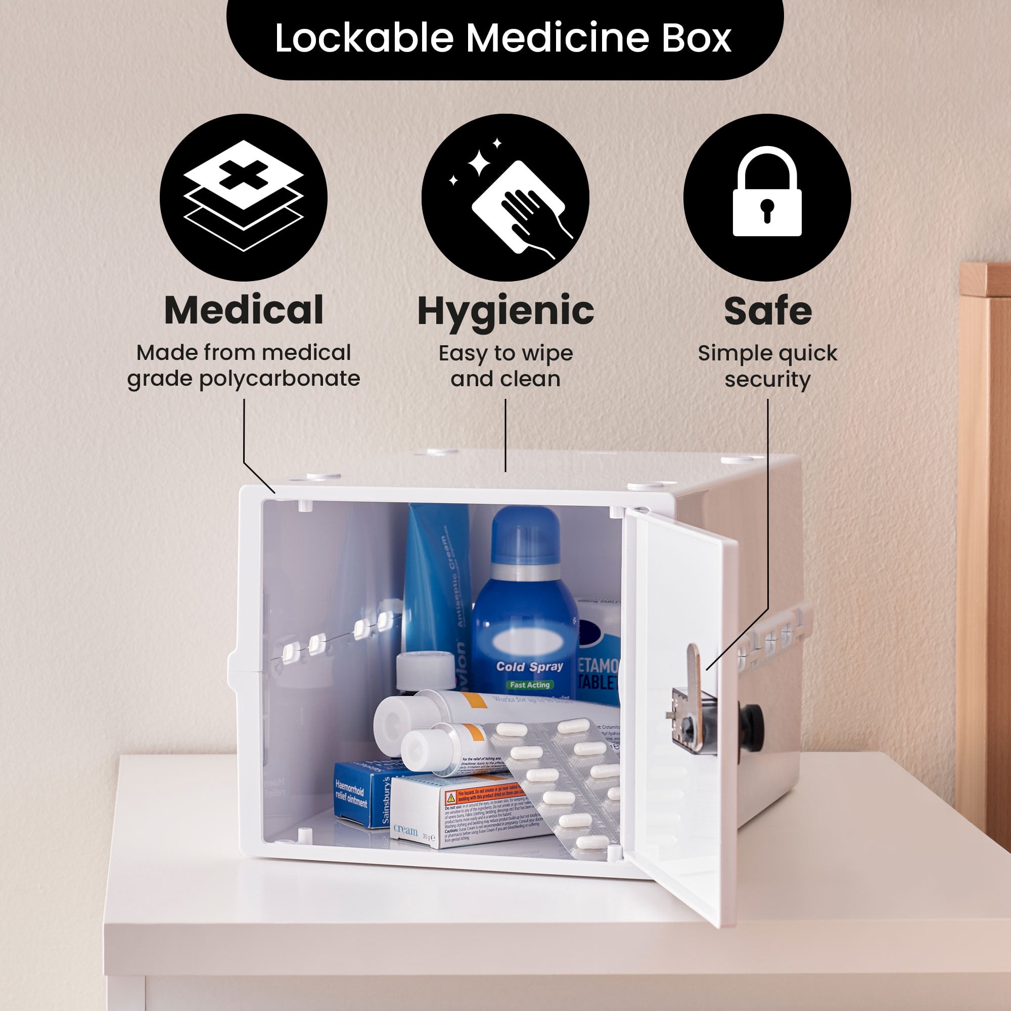 Lockabox One Lockable Storage Box, Secure Combination Safe for Food and Medicine (Opal White, 10.5 qt) enax8