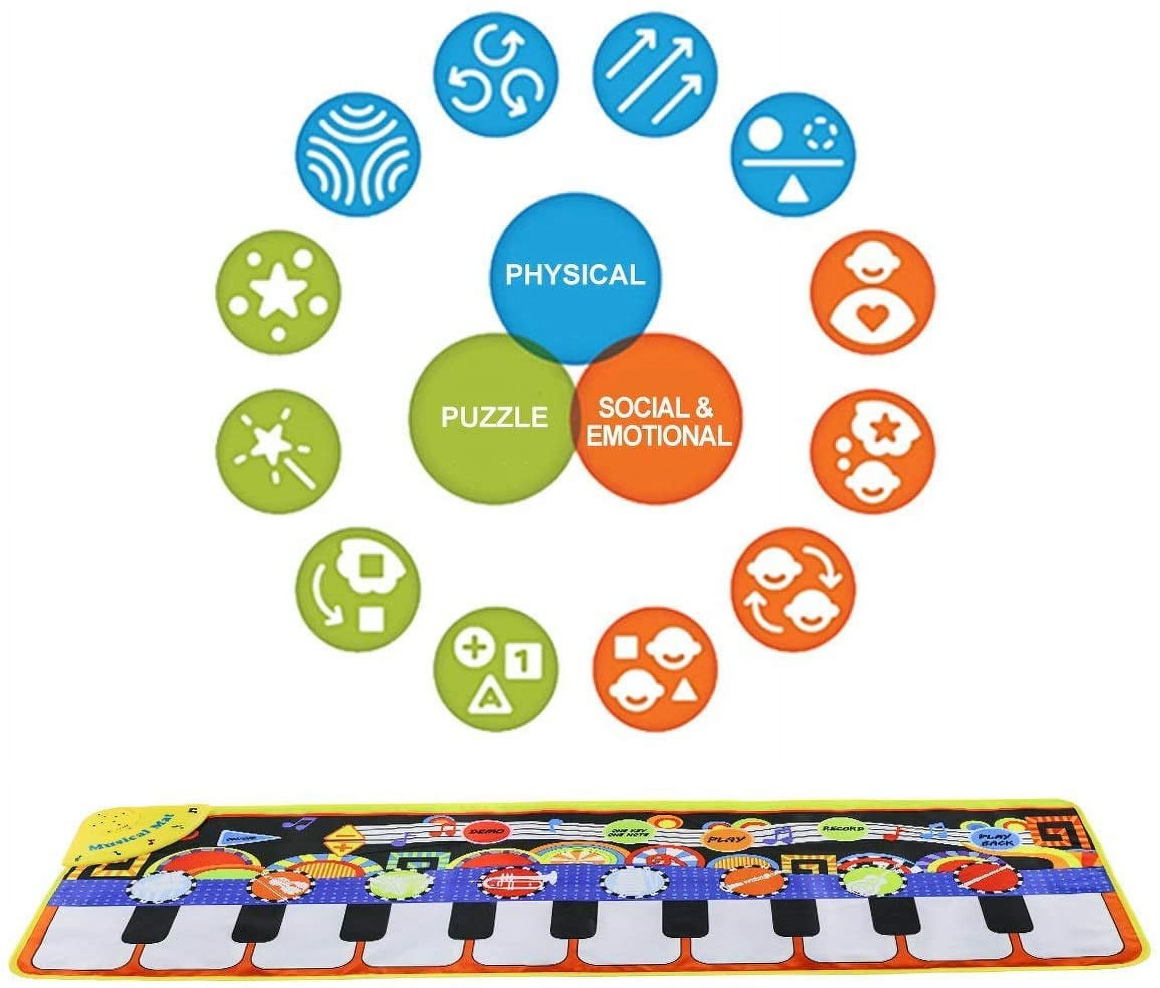 Somnr Piano Play Music Mat for Kids, Interactive Floor Keyboard with 8 Musical Instruments (43 in x 14 in) 0qx8n