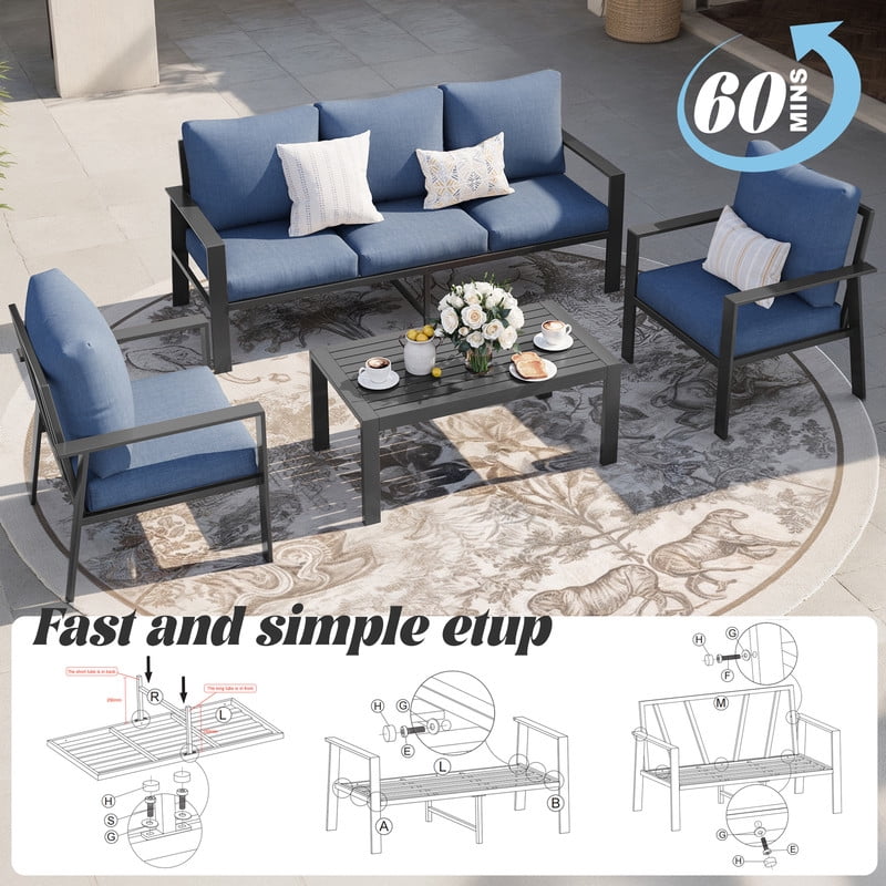 ELPOSUN Aluminum Outdoor Patio Furniture Set 6-Piece Sectional Sofa Conversation Set (Navy, 6-Piece) 8uifk