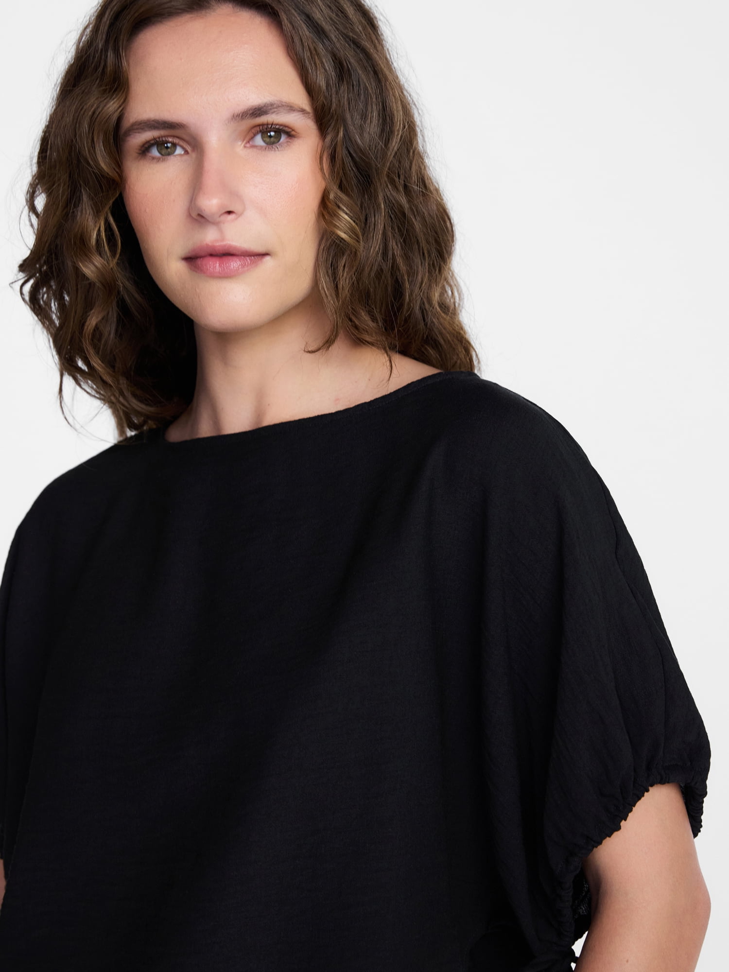 Time and Tru Women's Dolman Sleeve Top Relaxed Fit Crewneck Shirt (Black, XS) xd5t1
