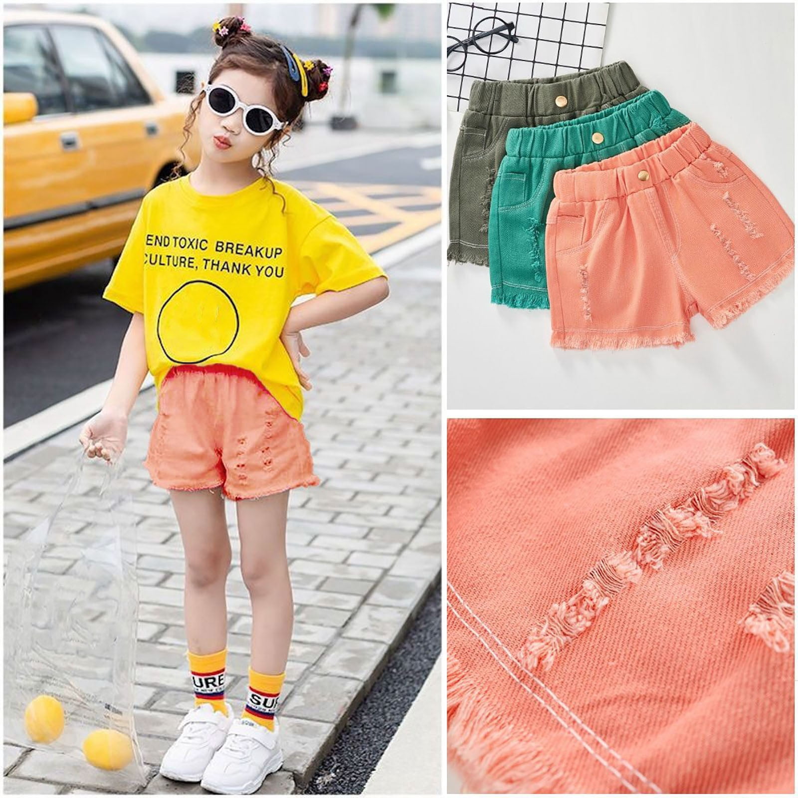 Zanarzt Girls Casual Summer Shorts Elastic Waist Wide Leg Bottoms (Orange, 6-7 Years) 90qnd