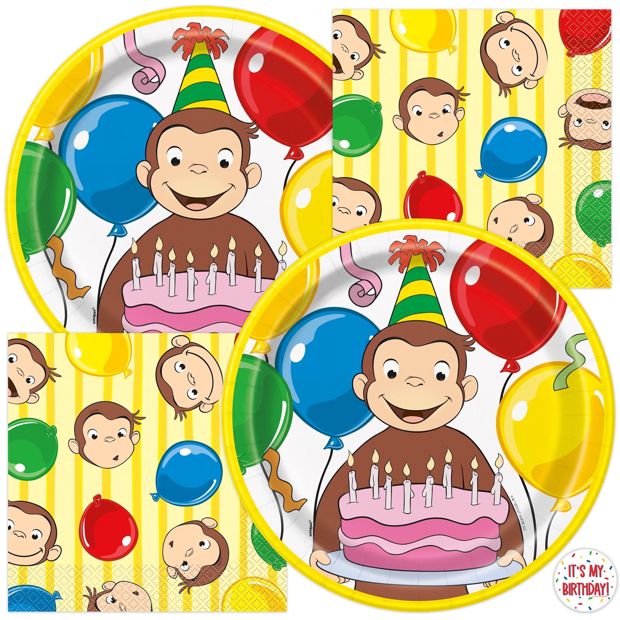 Unique Curious George Birthday Party Supplies Set (9 in Plates, 6.5 in Napkins, 1 ct Sticker) qq28l