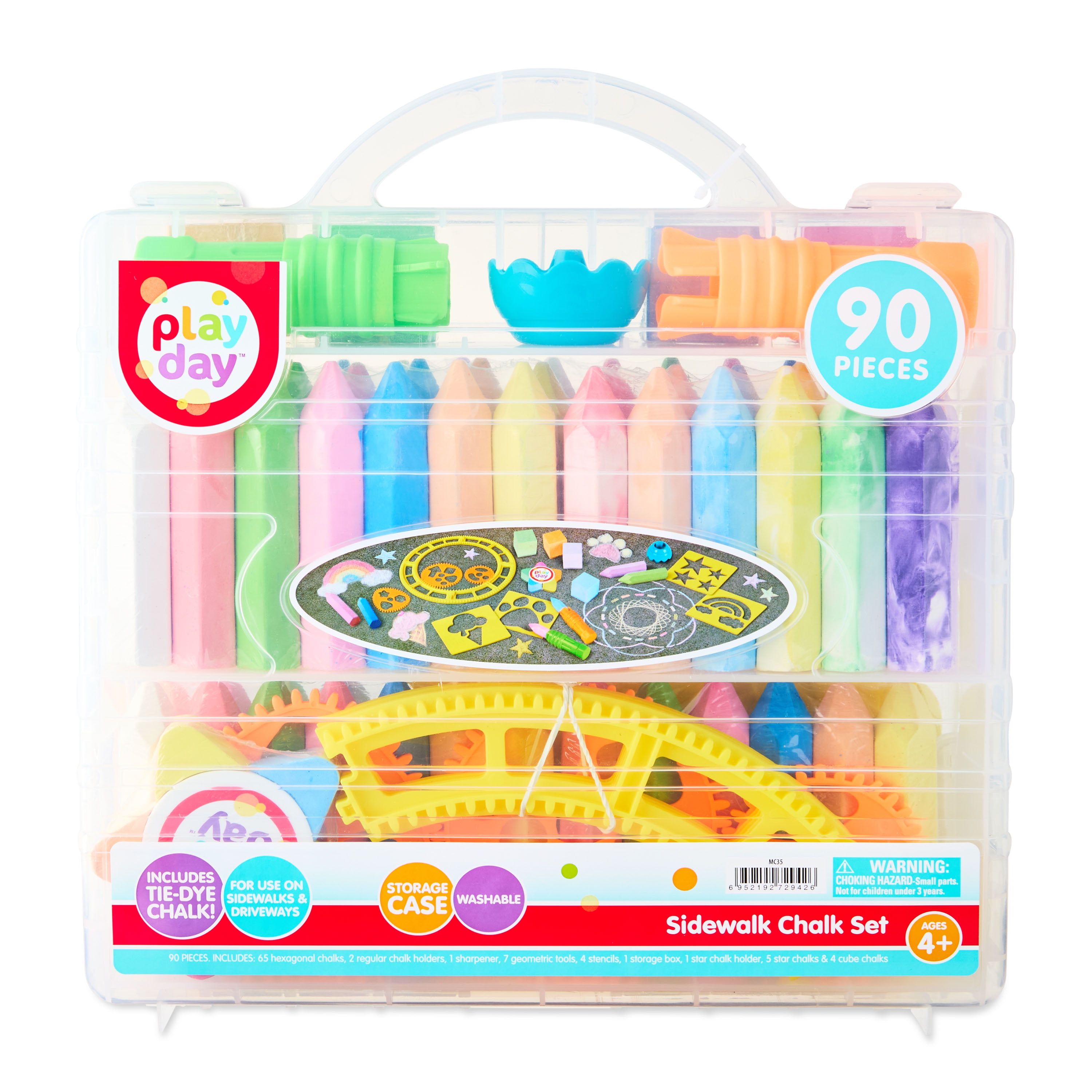 Play Day 90-Piece Sidewalk Chalk Set with Stencils and Tools (Multicolor, 90-Piece) 9ycvc