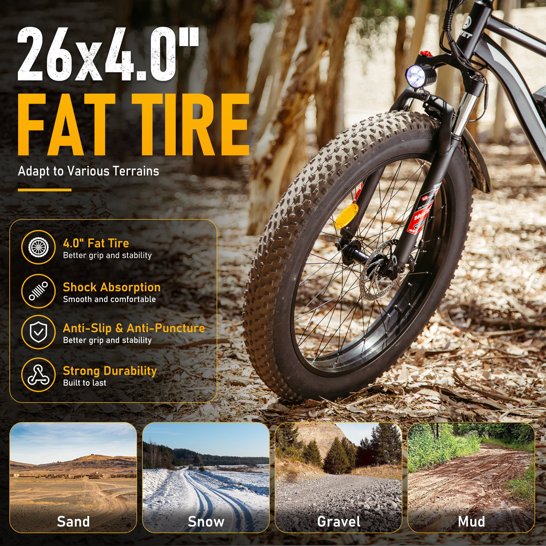 AMYET EB26 Electric Mountain Bike, 1500W Peak Motor, 26 in Fat Tire Ebike, 48V 15Ah Battery (Black, 26 in) pzb74