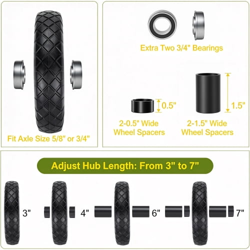 AURESTEYN Flat Free Wheelbarrow Tire and Wheel Replacement Set (Black, 16 in x 3.5 in, 2-Pack) t68xh