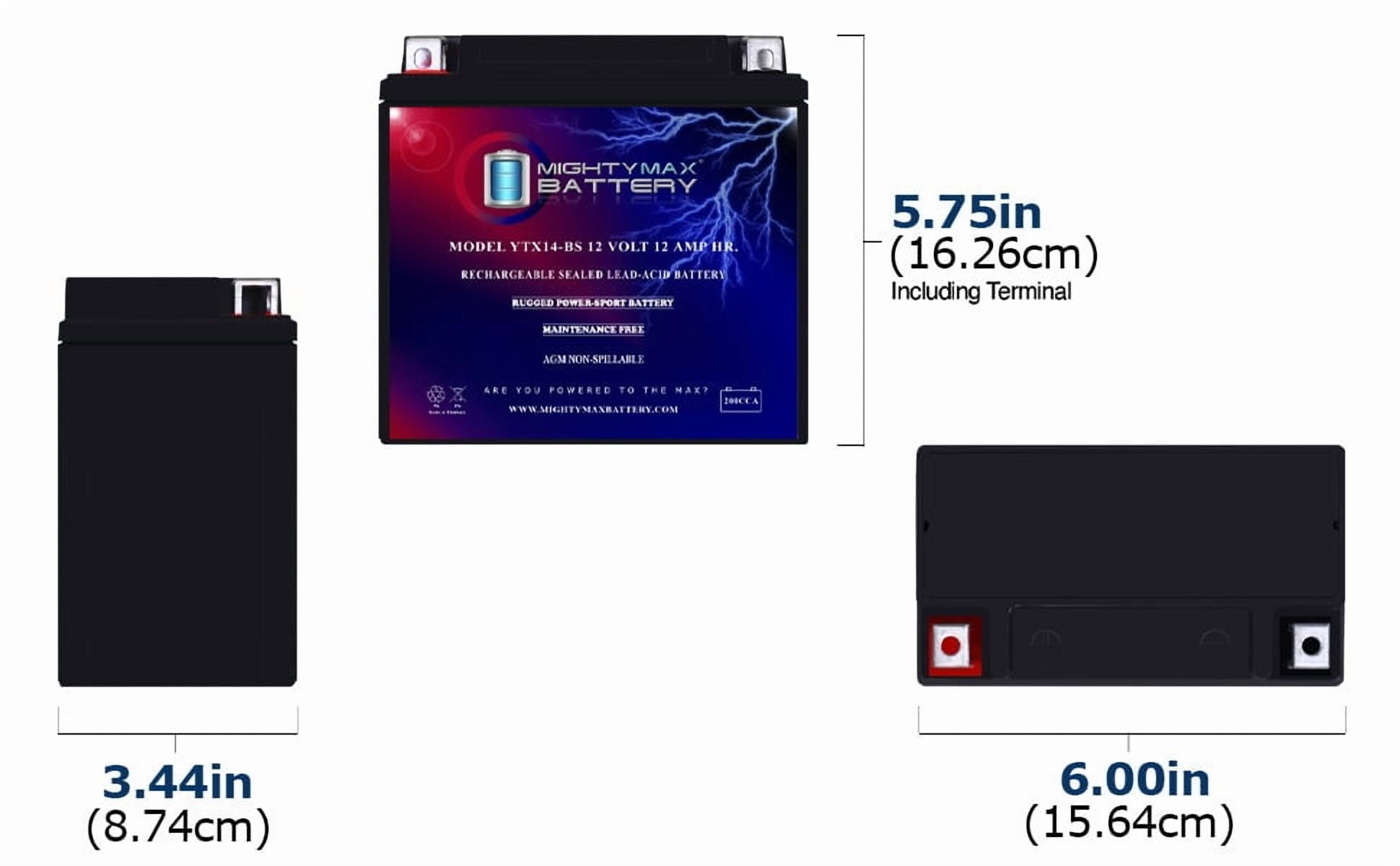 Mighty Max Battery YTX14-BS Replacement Battery for Honda TRX300 TRX350 TRX400 TRX420 (12V, 12AH) qmrf7