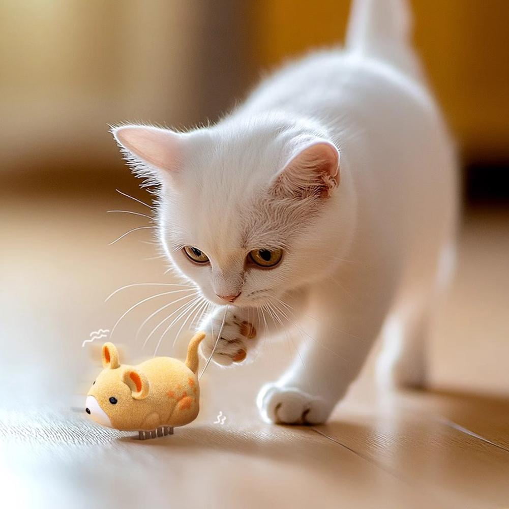 SharkTRUE Interactive Electric Cat Toy Mouse, Automatic Moving Kitten Toy with Furry Tail (Gray, 1.95 in x 1.56 in x 1.36 in) ndwli
