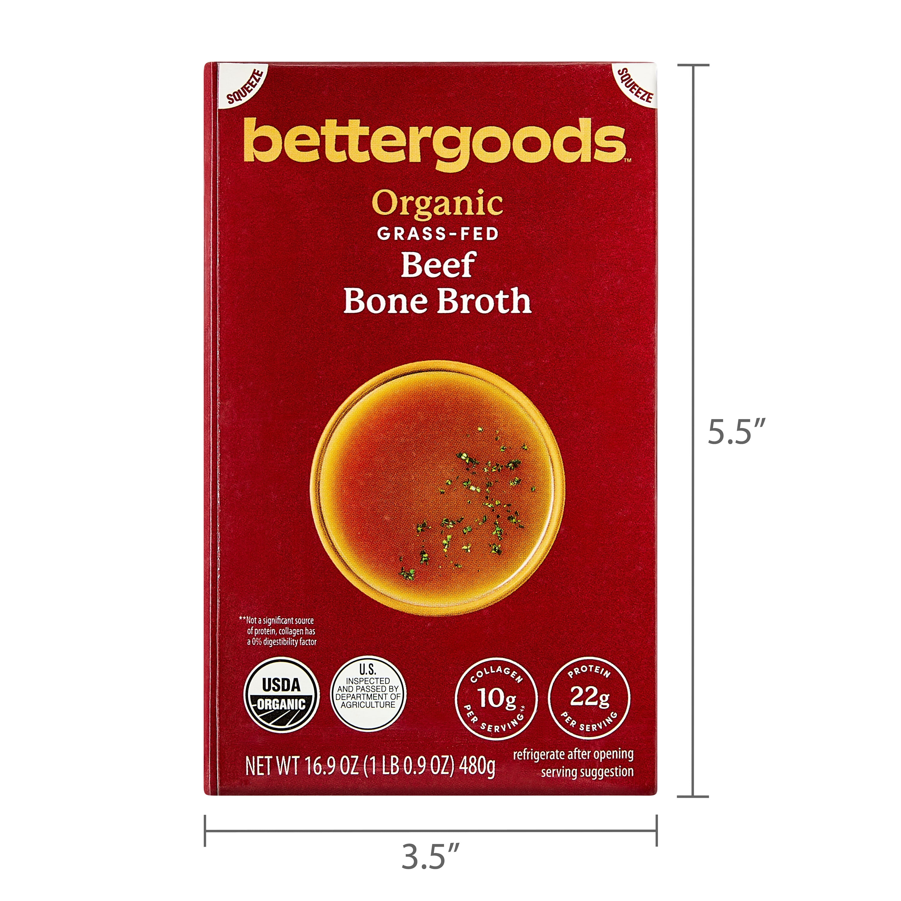 bettergoods Organic Grass-Fed Beef Bone Broth, Nutrient-Rich Savory Soup Base (16.9 oz) ml4dc