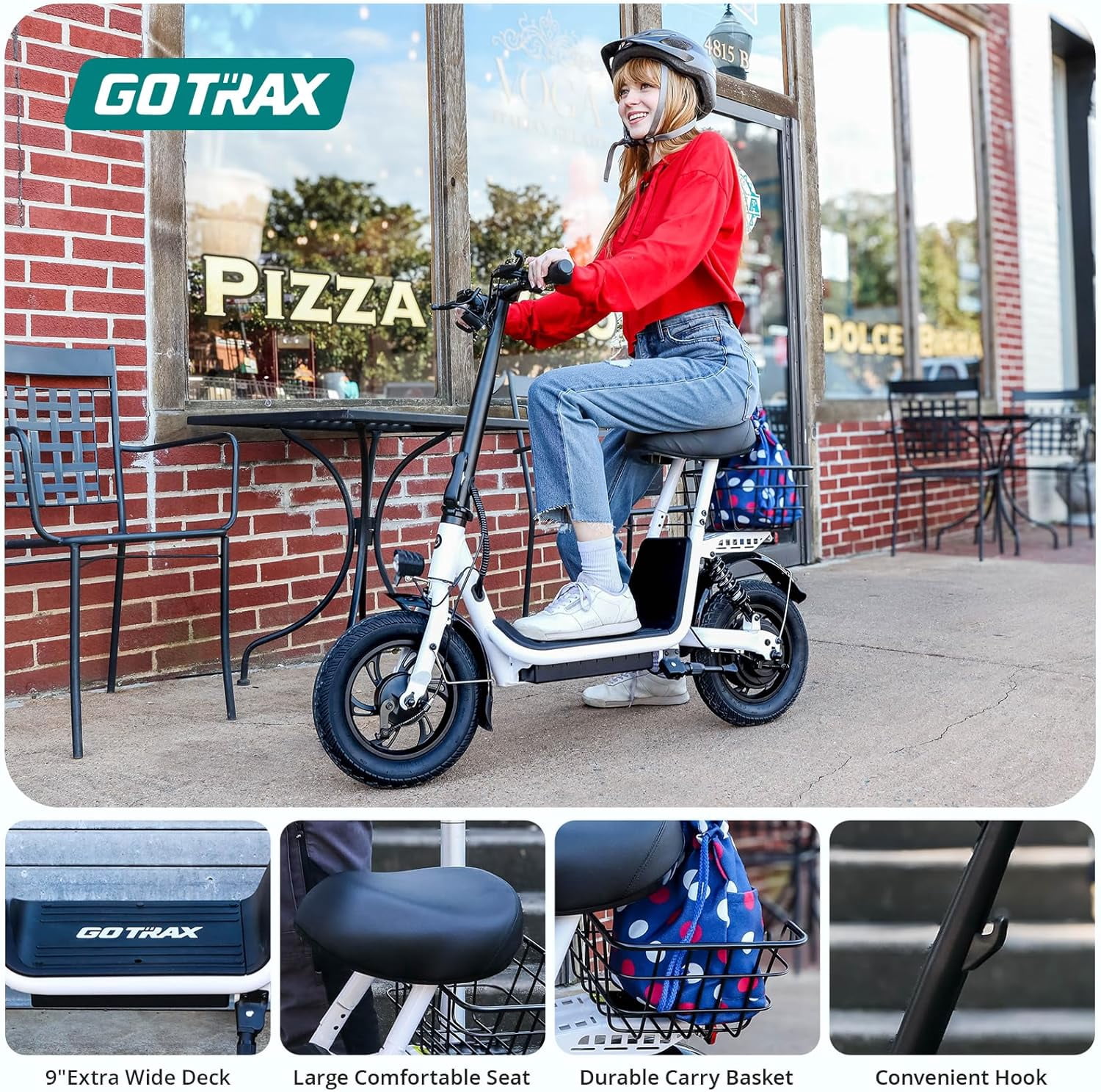 Gotrax A5 Electric Scooter with Seat and Storage Basket (White, 220 lb) p2ele