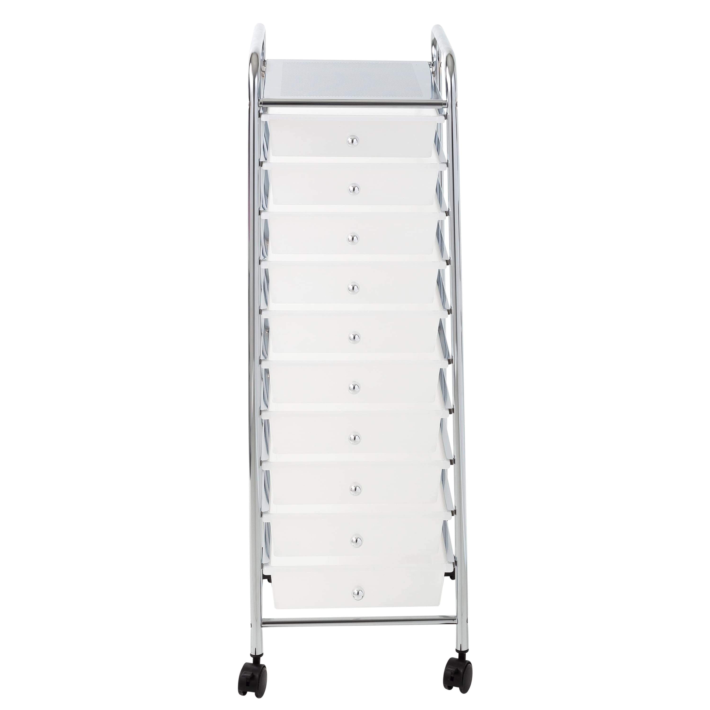 Hello Hobby 10-Drawer Rolling Craft Cart, Mobile Storage Organizer with Locking Wheels (Clear/Chrome, 15.31 in L x 12.6 in W x 38.1 in H) k0lp3