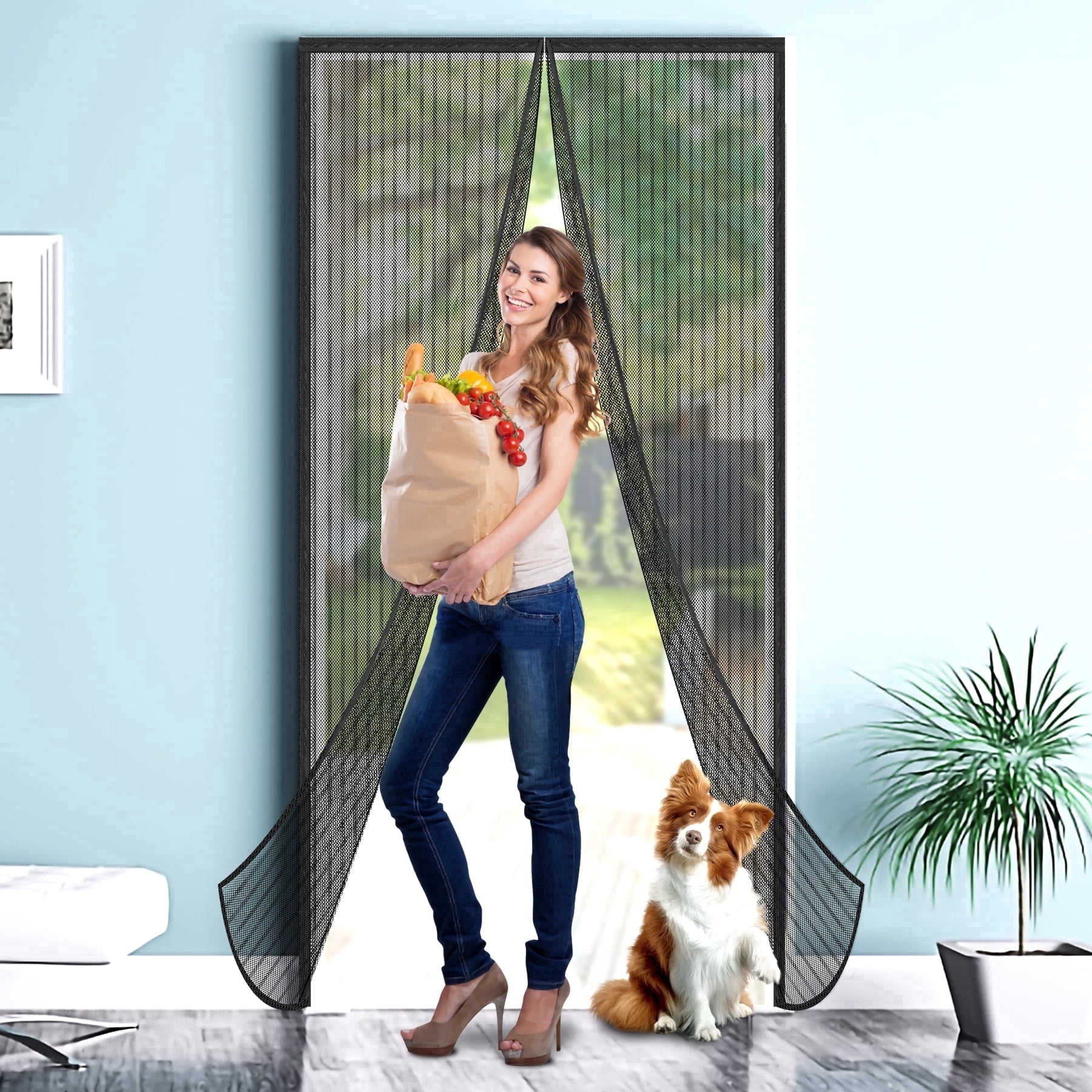 Entesi Self-Closing Magnetic Screen Door, High-Density Polyester Mesh Barrier for Patio and Entryway (Black, 38 in x 82 in) 68rwd