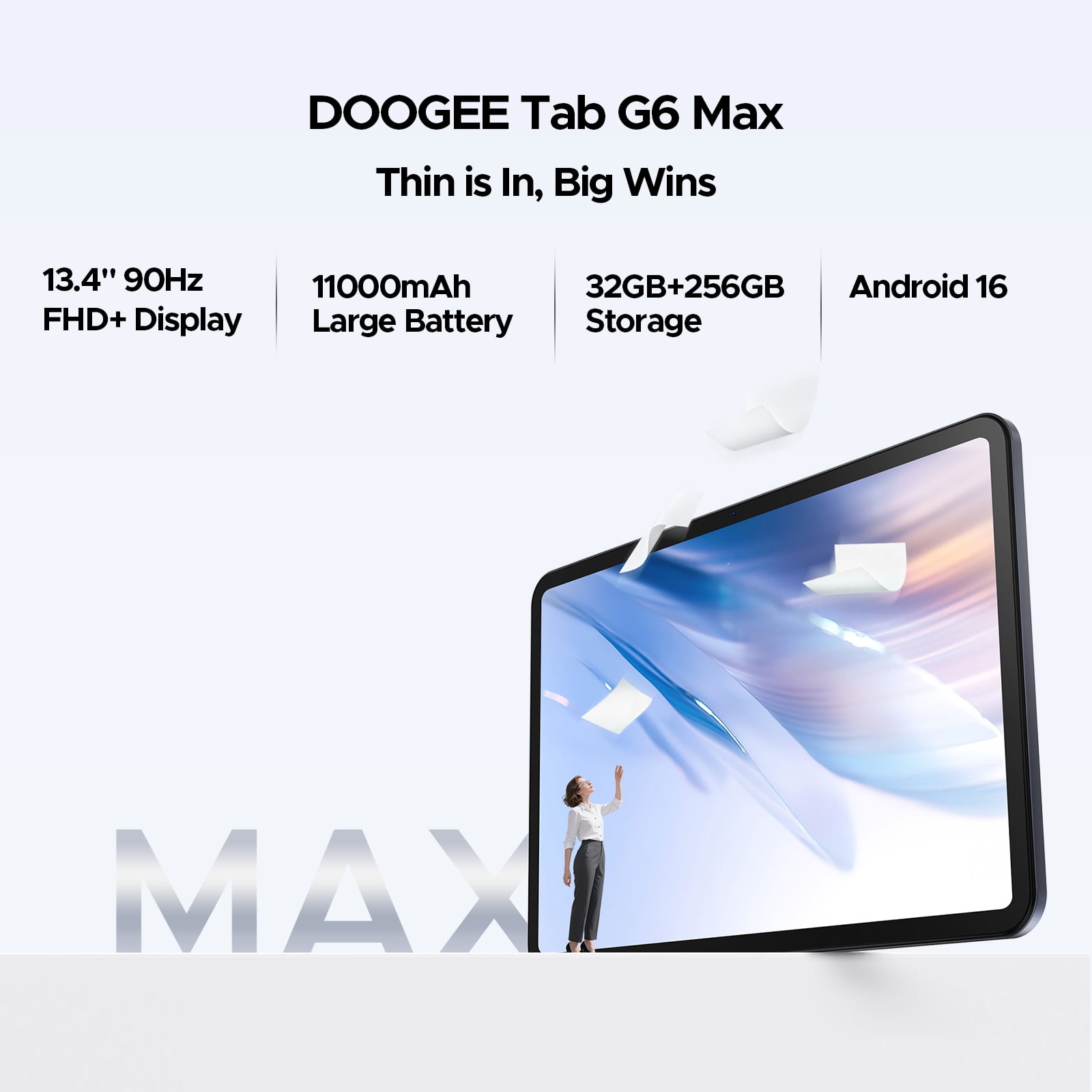 Doogee Tab G6 MAX Android 16 Tablet (13.4 in, 32GB RAM, 256GB Storage, Gray) h2v3w