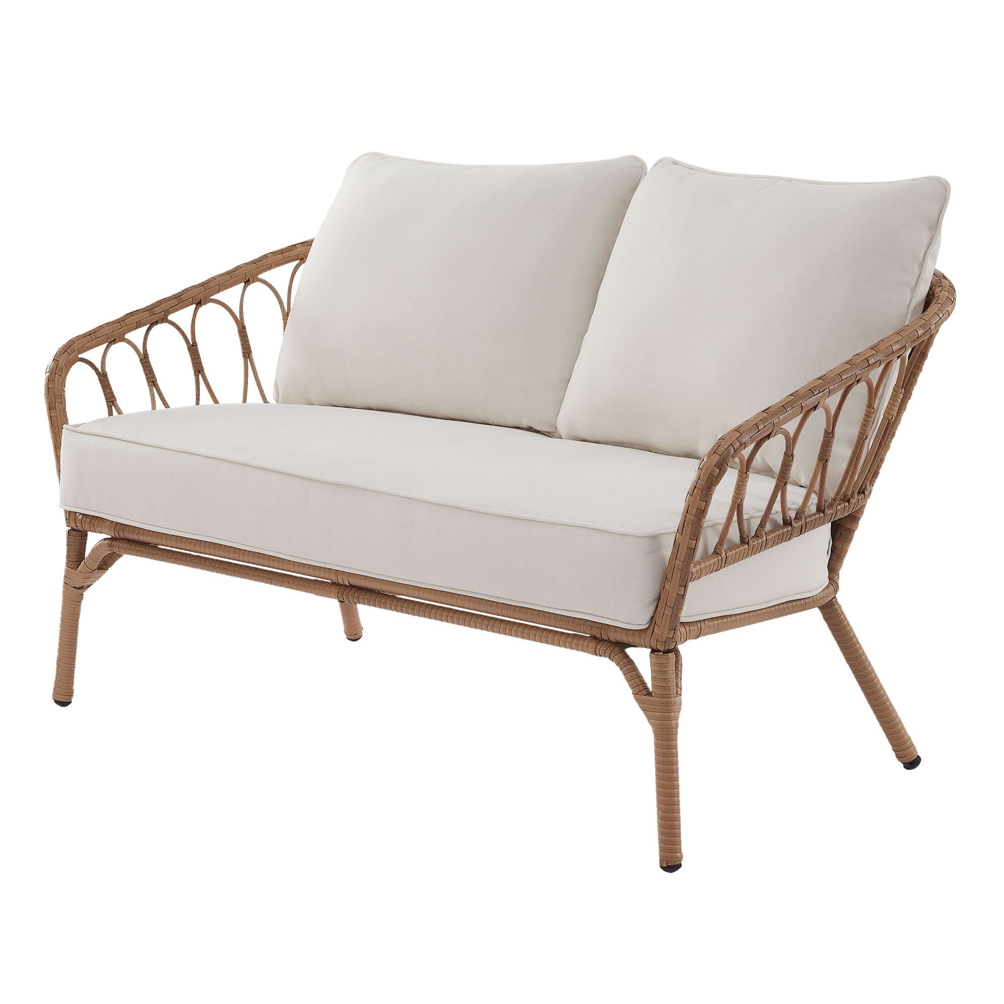 Better Homes & Gardens Willow Sage All-Weather Wicker Outdoor Loveseat and Ottoman Set (Beige, 2-Piece) lialw