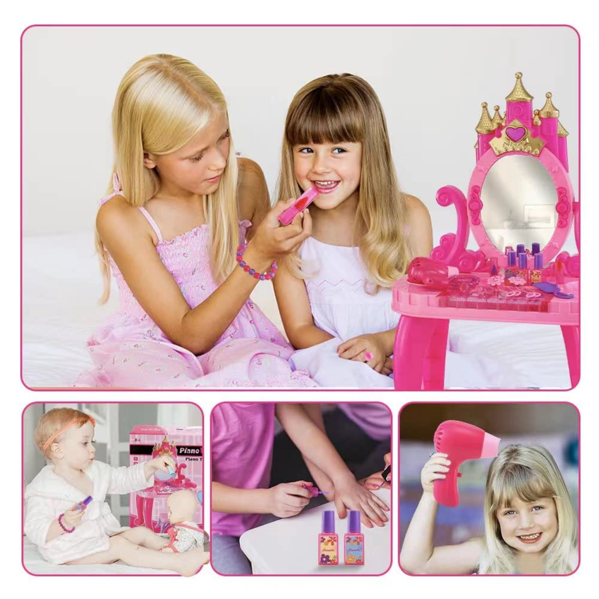 Jugaad Life Toddler Vanity Makeup Table Set with Adjustable Mirror and Chair (Pink, 1 Set) fl3k3