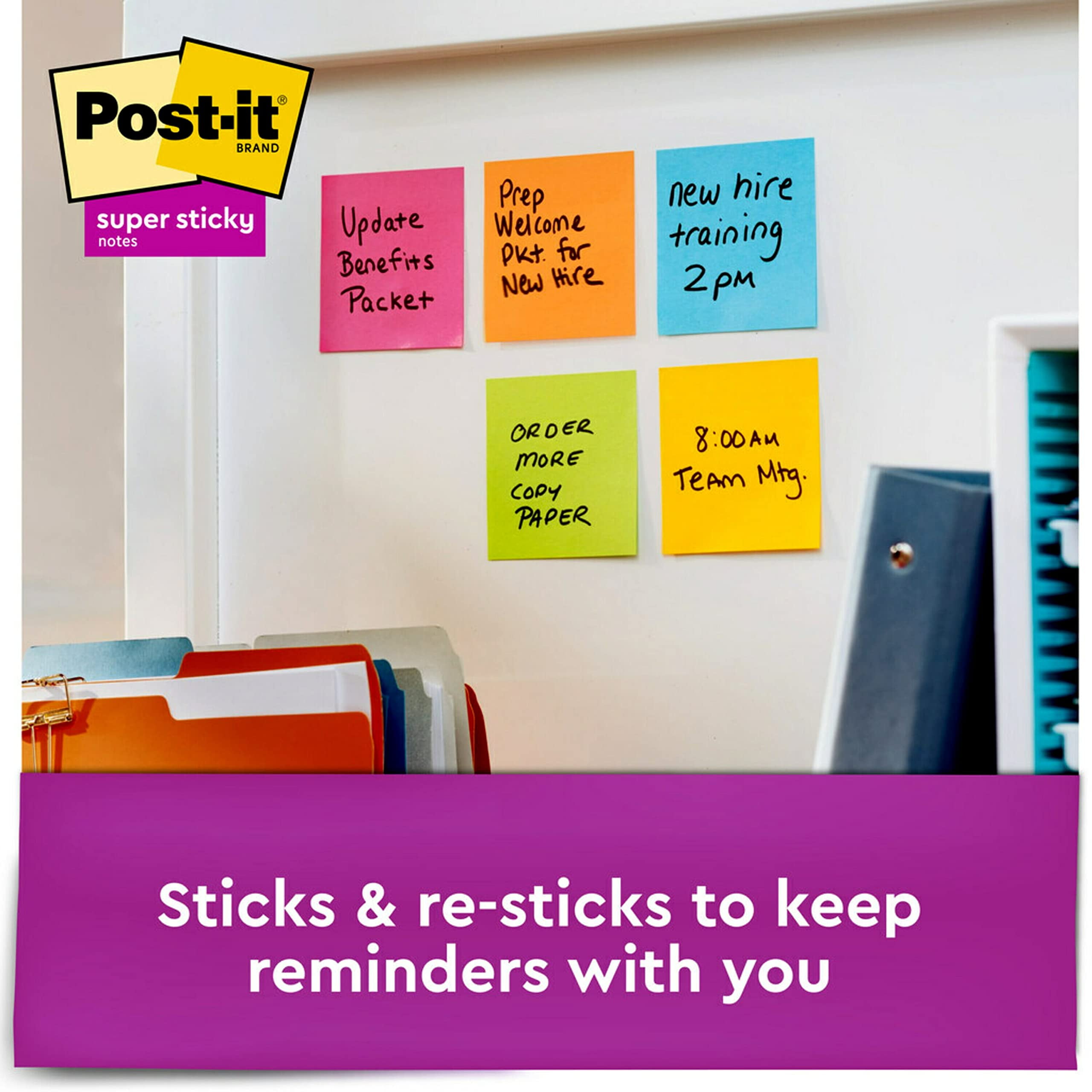 Post-it Recyclable Sticky Notes, Super Sticky Adhesive for Office and Home (Blue, 3 in x 3 in, 6 Pads) o3d49