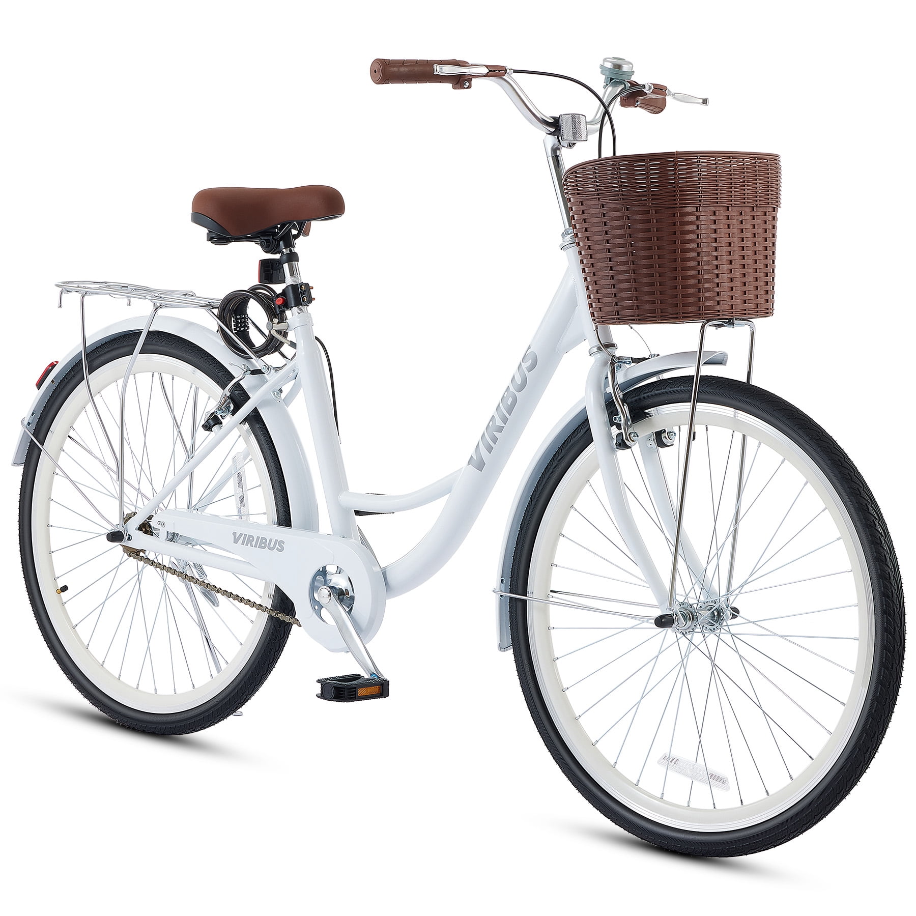 Viribus Women's Comfort Bike 24 in Beach & City Cruiser Bicycle with Basket and Rack (White, 24 in) dx5oj