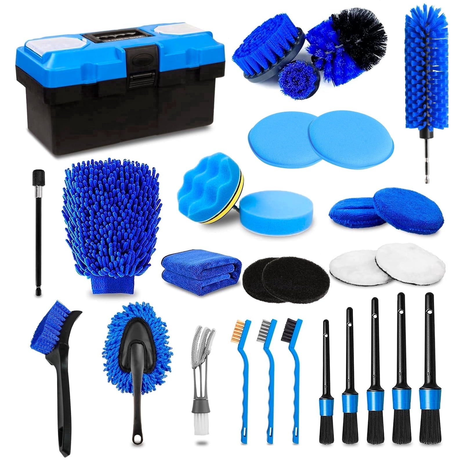 STORGENER 30-Piece Car Detailing Kit, Professional Auto Cleaning Brush Set for Interior and Exterior (Blue, 30-Piece Set) 8t3og
