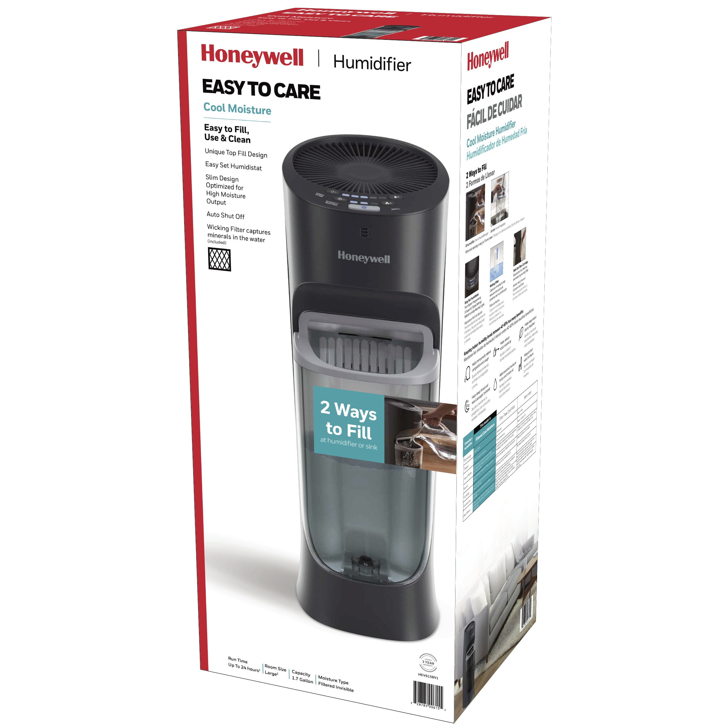 Honeywell Top Fill Cool Moisture Humidifier for Large Rooms (Black, 1.7 gal) 3gvbx