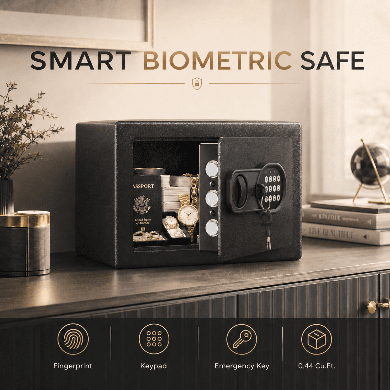 Lucklife Biometric Fingerprint Security Safe, Electronic Keypad Home Lock Box with LED Light (Black, 0.44 cu ft) 4slms - Image 4