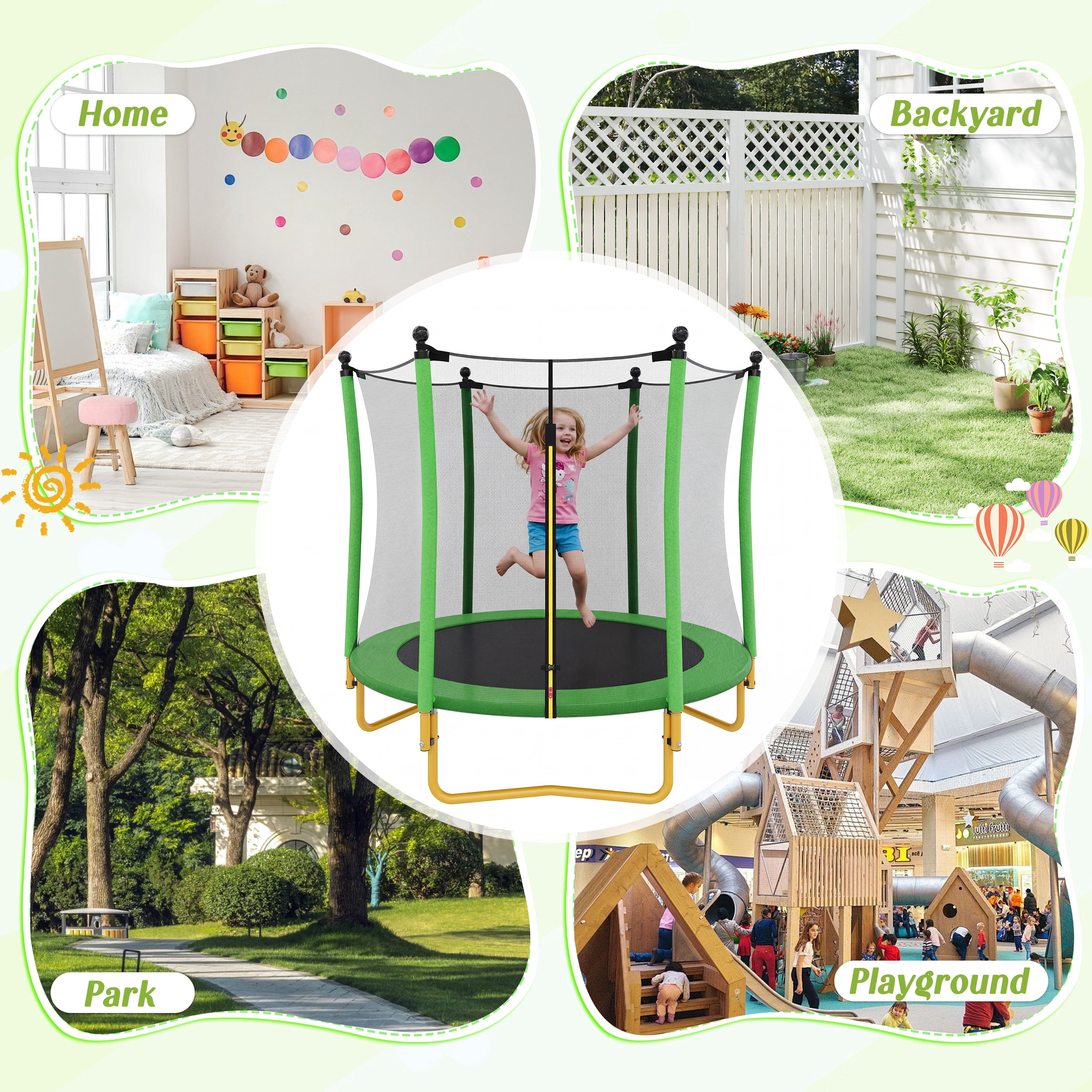 Segmart 5.5 ft Kids Trampoline with Safety Enclosure and Spring Padding (Green, 220 lb) n08kj
